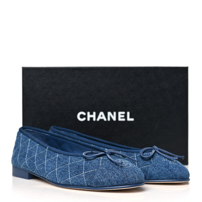 Chanel Washed Denim Quilted Cap Toe CC Ballerina Flats 36.5 Blue 10 of 10