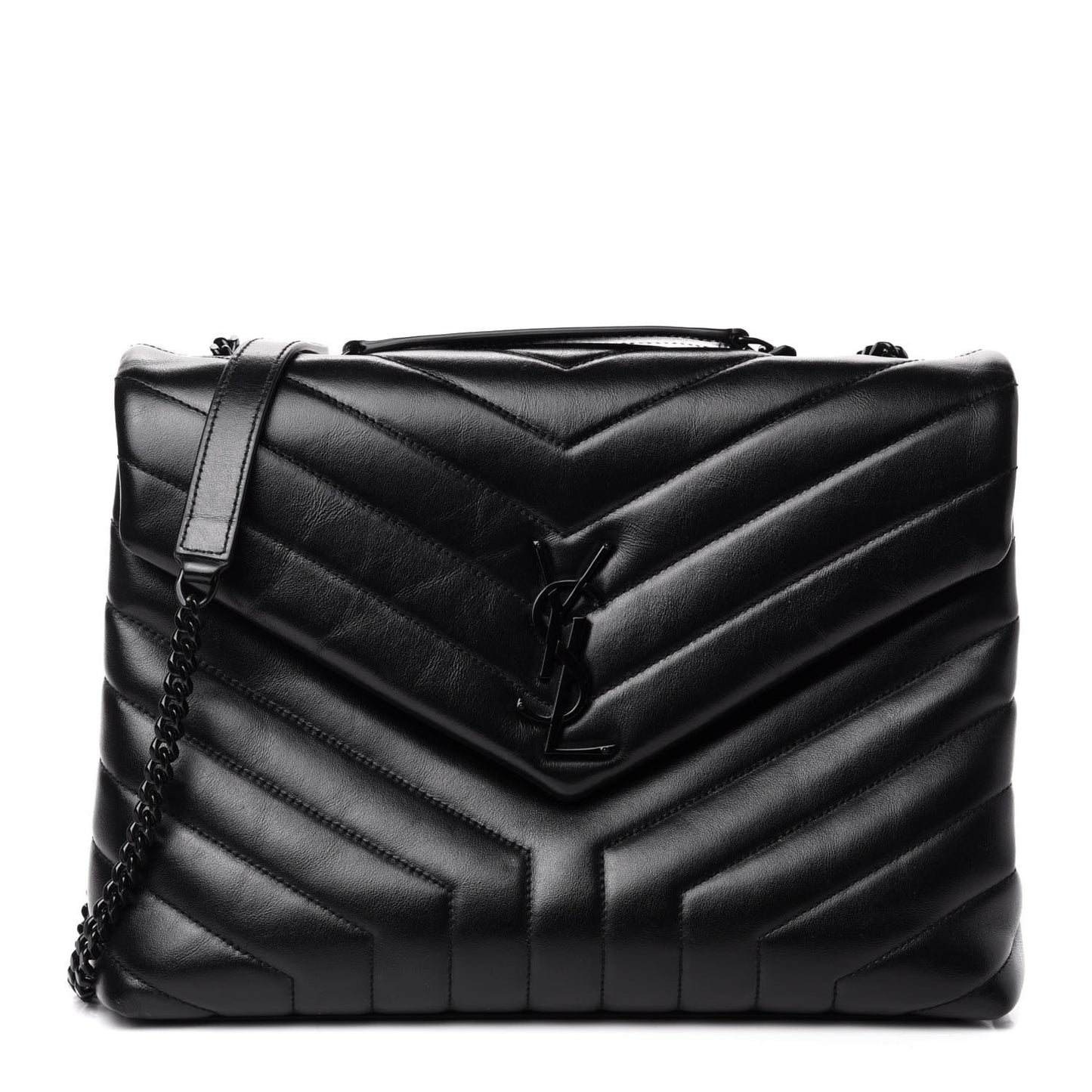 Calfskin Y Quilted Monogram Medium Loulou Chain Satchel Black