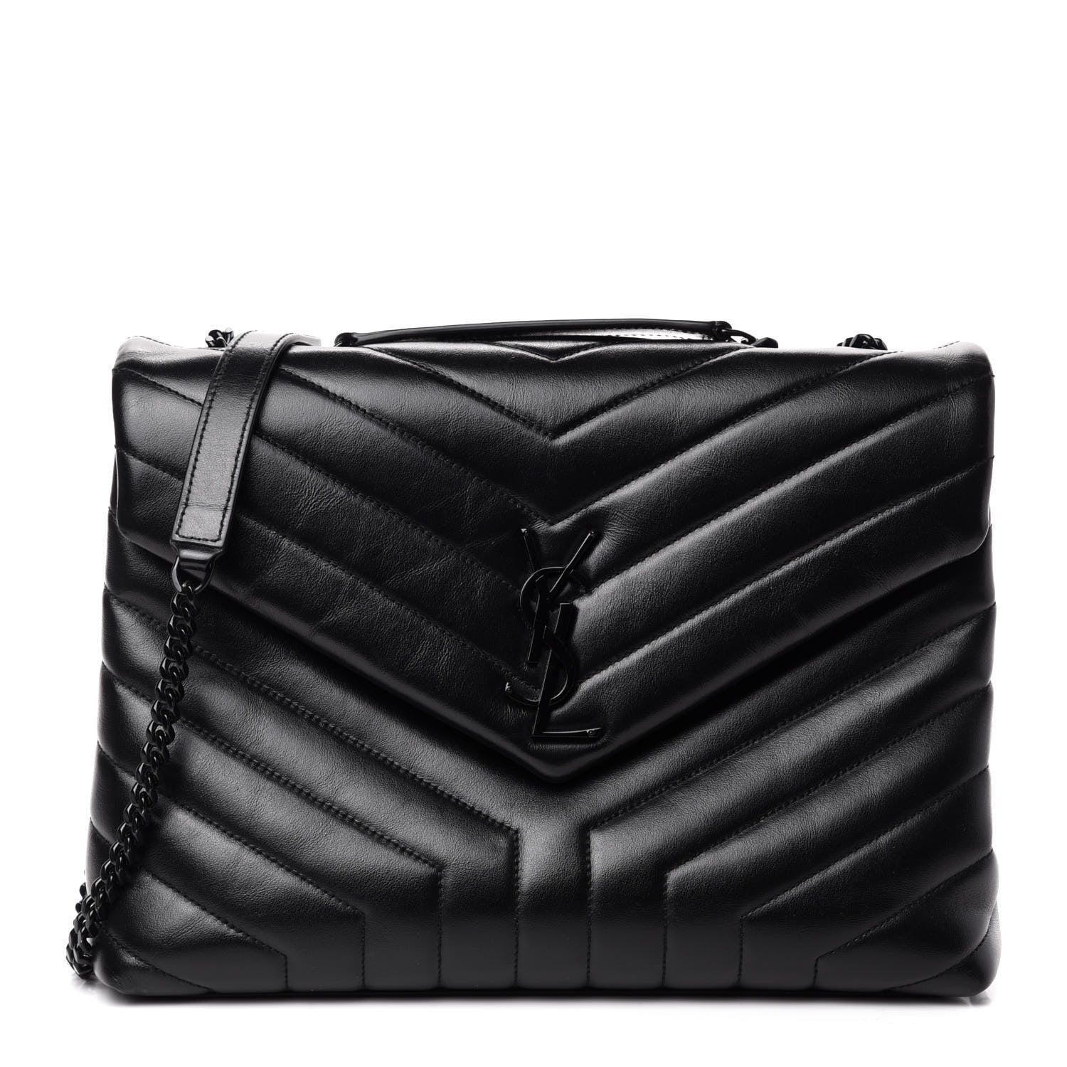 Saint Laurent Calfskin Y Quilted Monogram Medium Loulou Chain Satchel Black 1 of 12