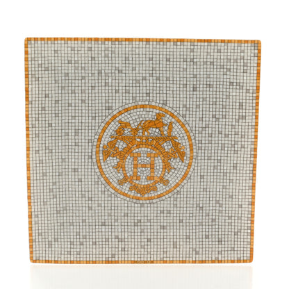Hermes Porcelain Mosaique Au 24 Set of 3 Square Plates Gold 8 of 14