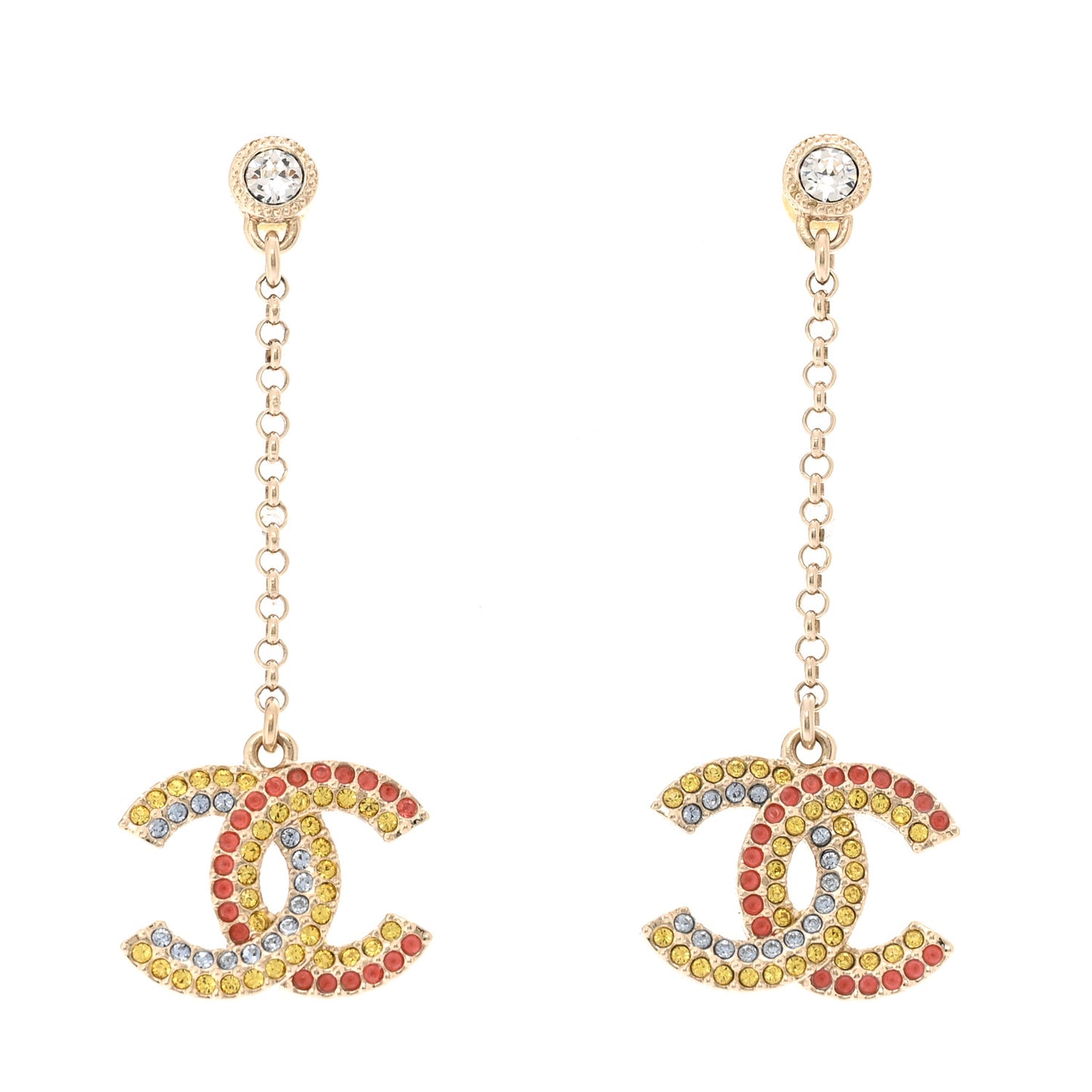 Crystal CC Drop Earrings Gold Multicolor