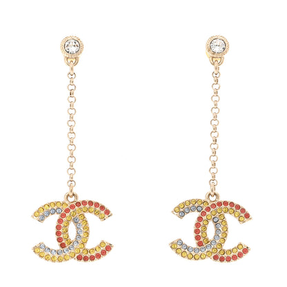 Chanel Crystal CC Drop Earrings Gold Multicolor 1 of 5