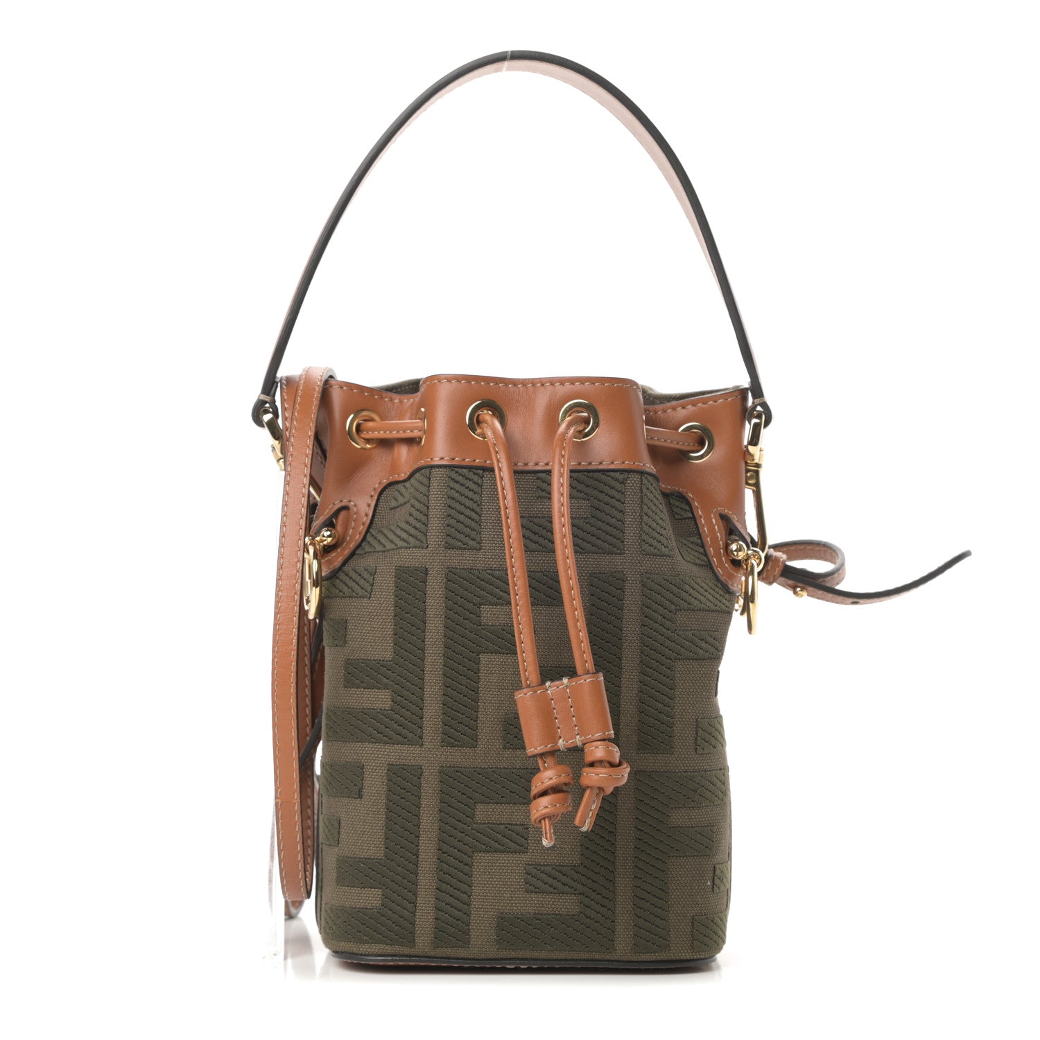 Fendi Canvas Vitello King F is Fendi FF Embroidered Mini Mon Tresor Bucket Bag Amazzonia Cuoio 1 of 10