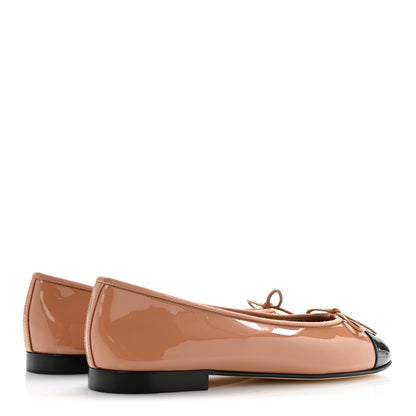 Chanel Patent Calfskin CC Cap Toe Ballerina Flats 41 Beige Black 5 of 9