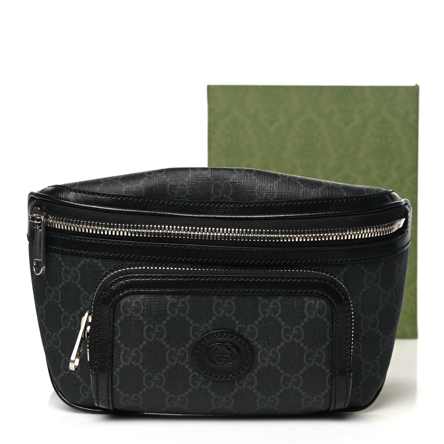 GG Supreme Monogram Textured Calfskin Retro Interlocking G Belt Bag Black