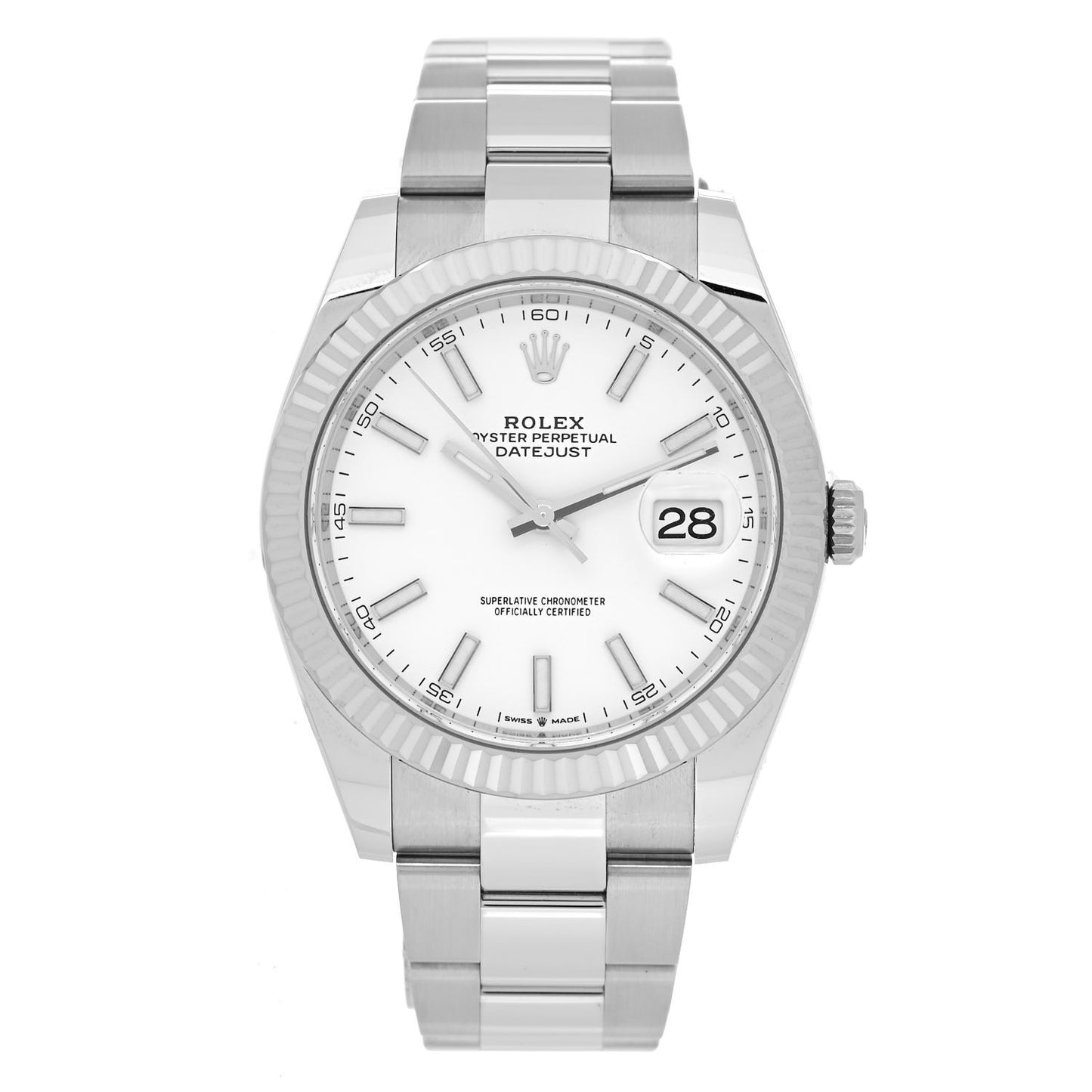 Stainless Steel 18K White Gold 41mm Oyster Perpetual Datejust Watch White 126334