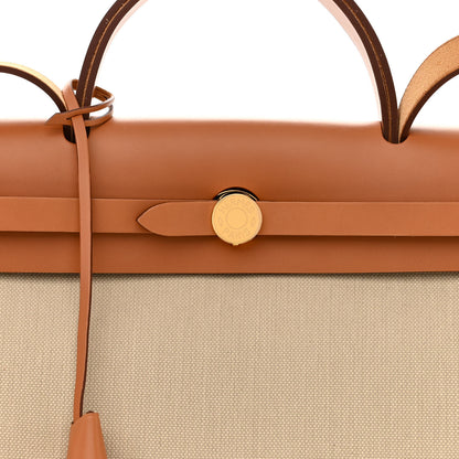 Hermes Military Toile Vache Hunter Herbag Zip Retourne 31 PM Beton Naturel 9 of 14