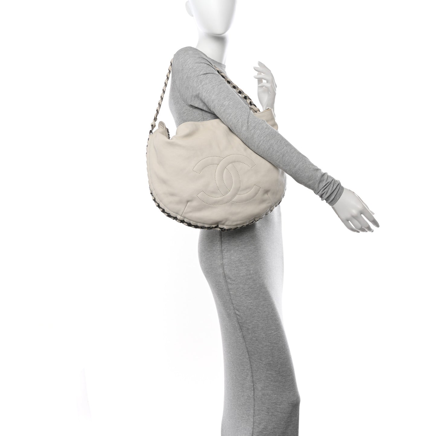 Calfskin Modern Chain Hobo White