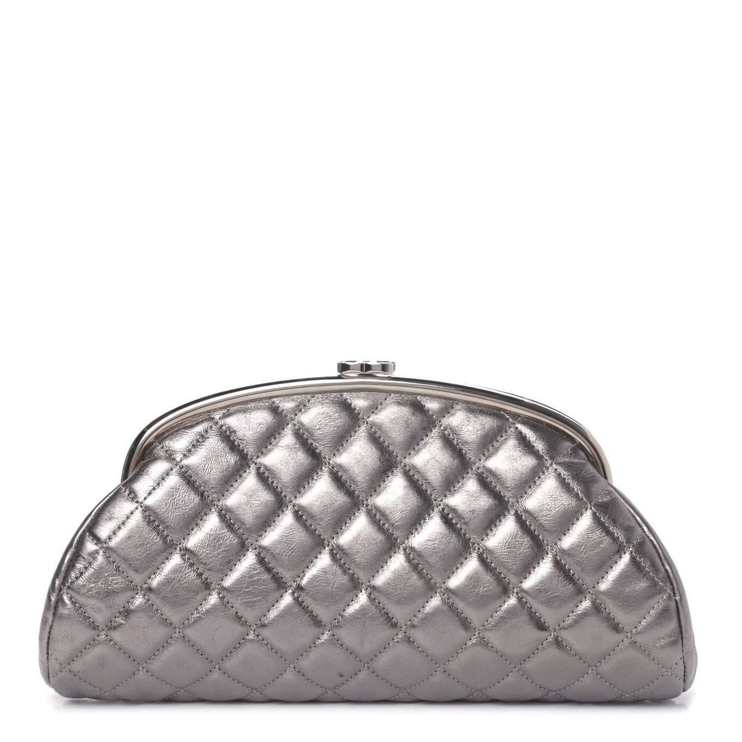 Metallic Aged Calfskin Quilted Timeless Clutch Silver