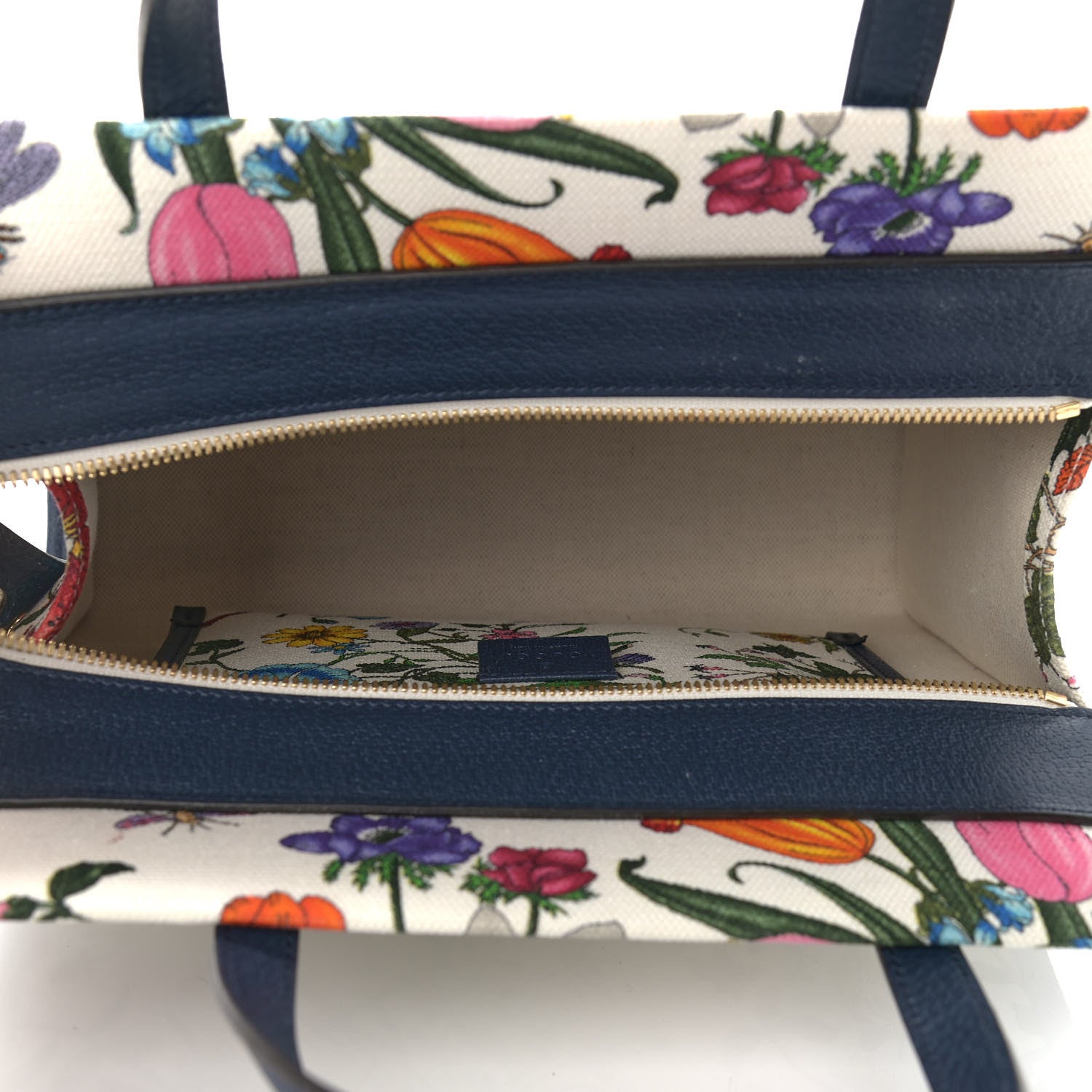 Gucci Canvas Medium Flora Tote White Multicolor Blue Agata 5 of 10