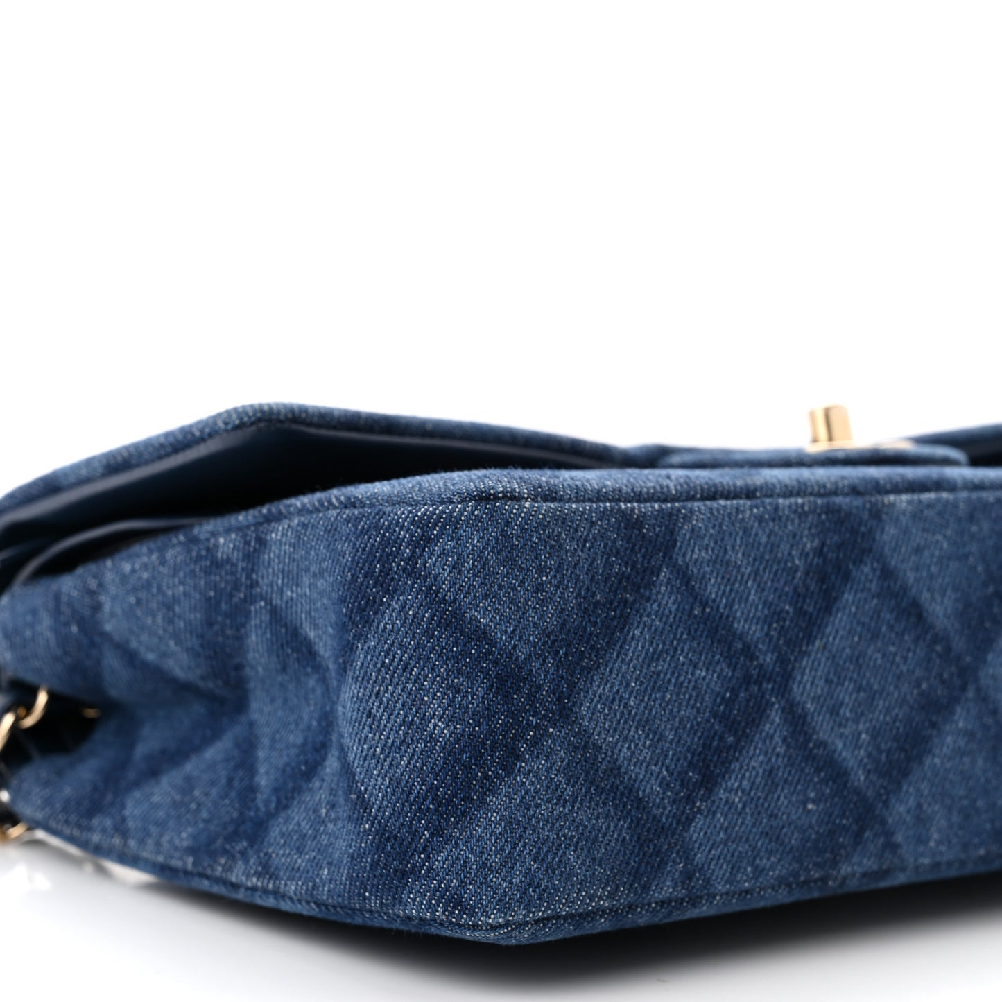 Printed Denim Quilted Medium Double Flap Dark Blue