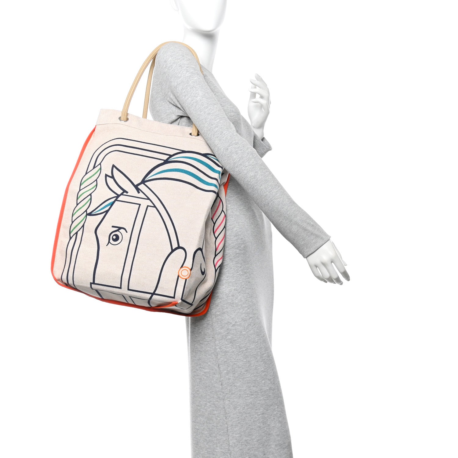 Hermes H Canvas Quadrige Beach Bag Bleu Jaune Rose 3 of 19