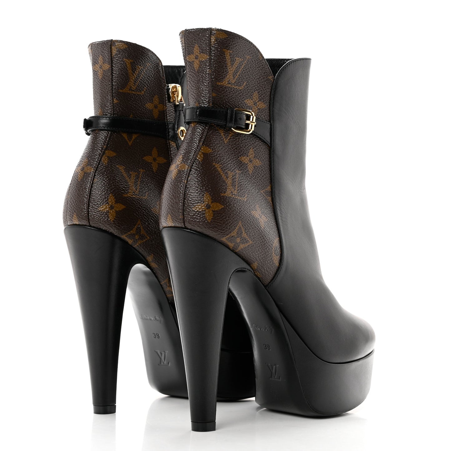 Calfskin Monogram Afterglow Platform Ankle Boots 39 Black