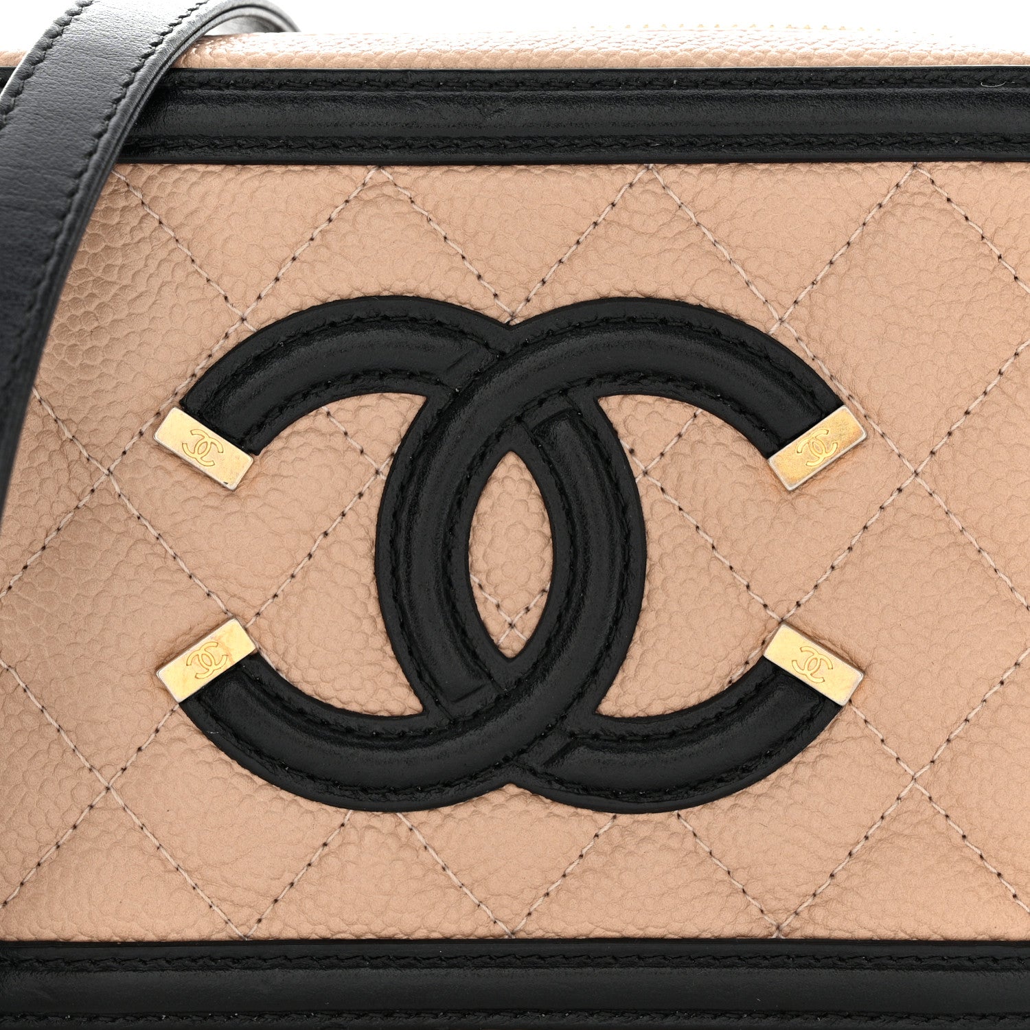 Chanel Caviar Quilted CC Filigree Vanity Clutch With Chain Beige Black 8 of 13