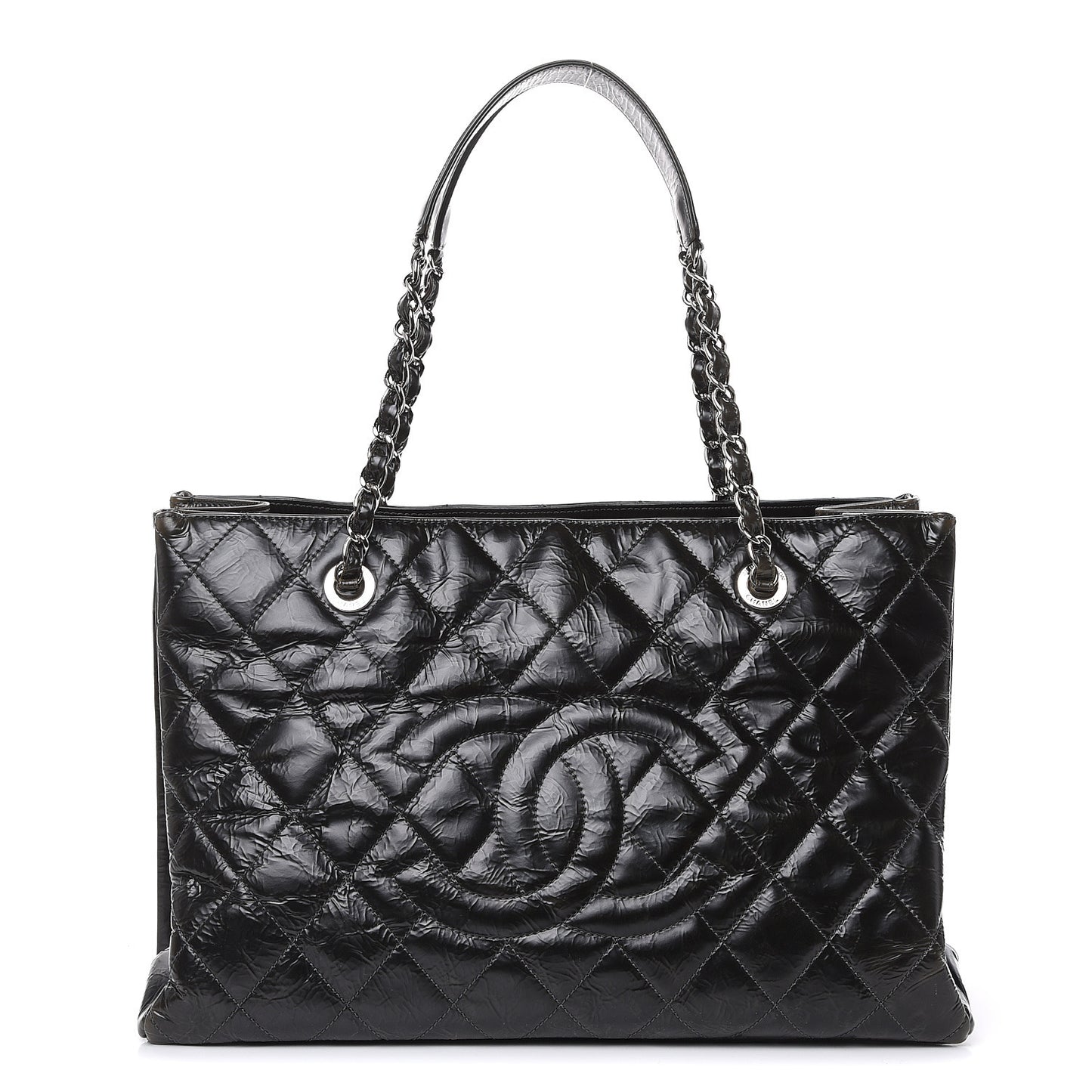 Aged Glazed Nylon Quilted Shopping Tote Dark Grey