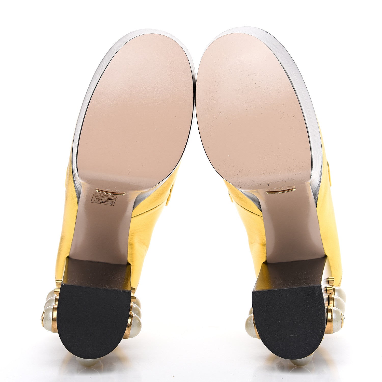 Gucci Malaga Kid Pearl Studded Vegas Platform Loafers 37.5 Gold 6 of 9