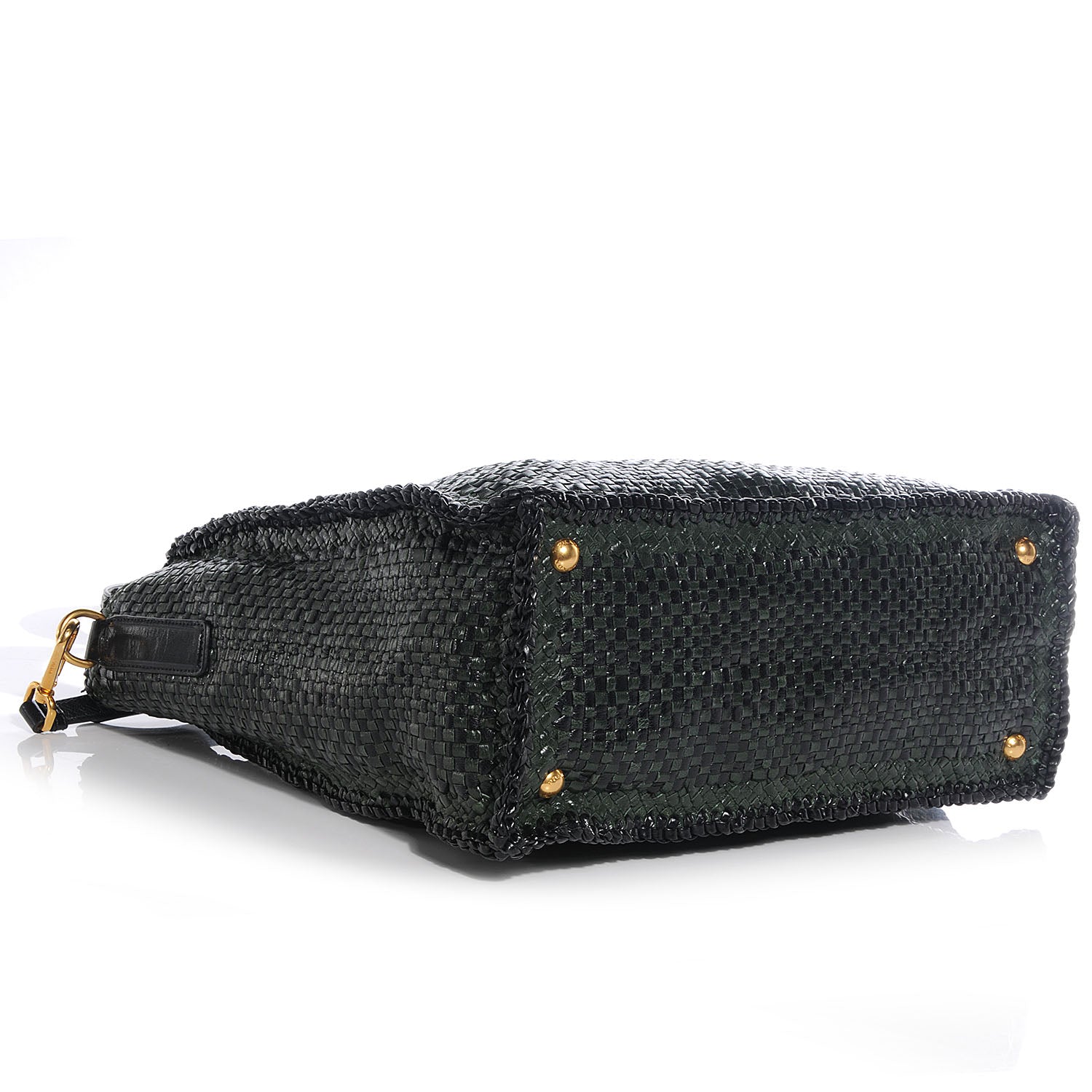 Prada Woven Leather Madras Tote Nero Black 4 of 9