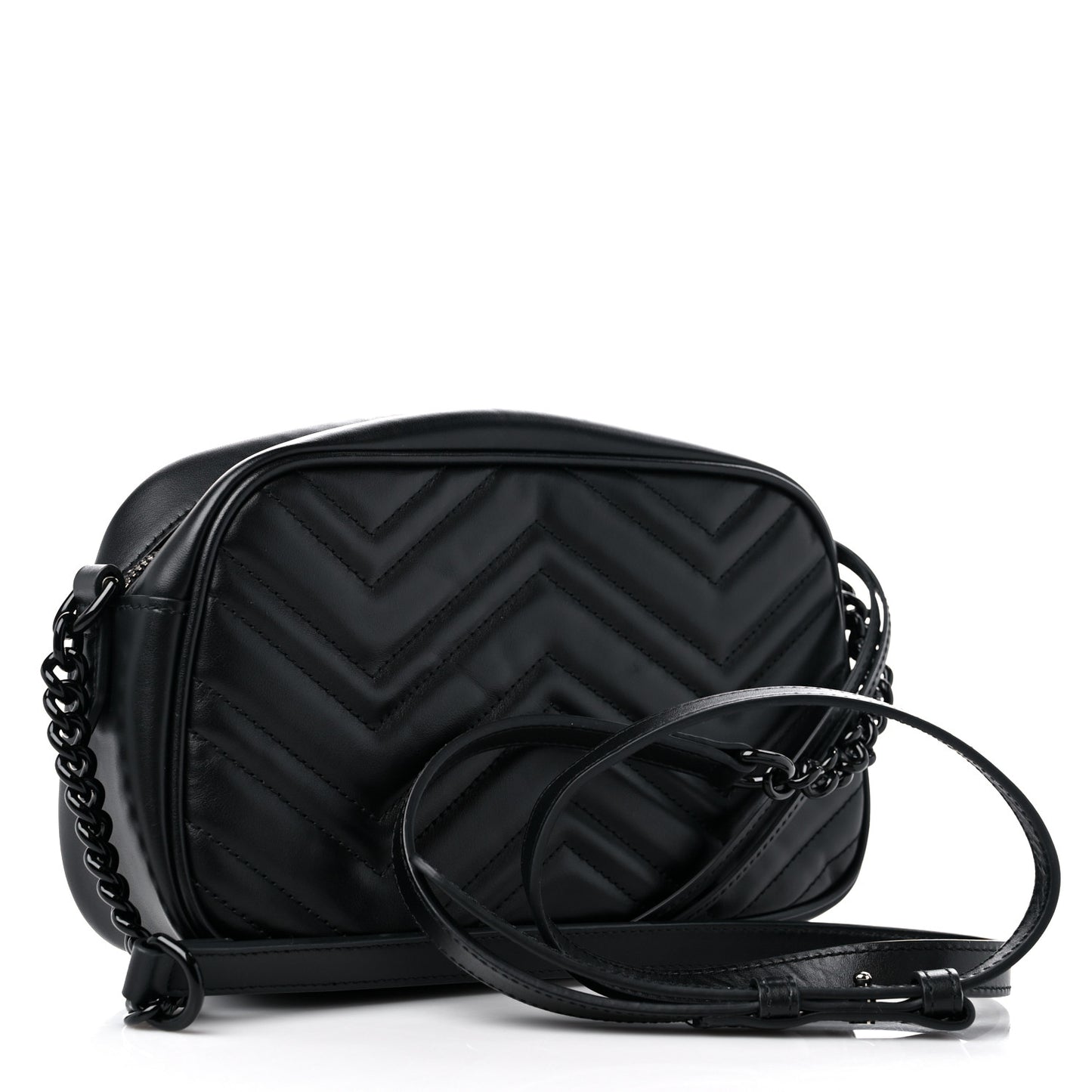 Calfskin Matelasse Monochrome Small GG Marmont Chain Shoulder Bag Black