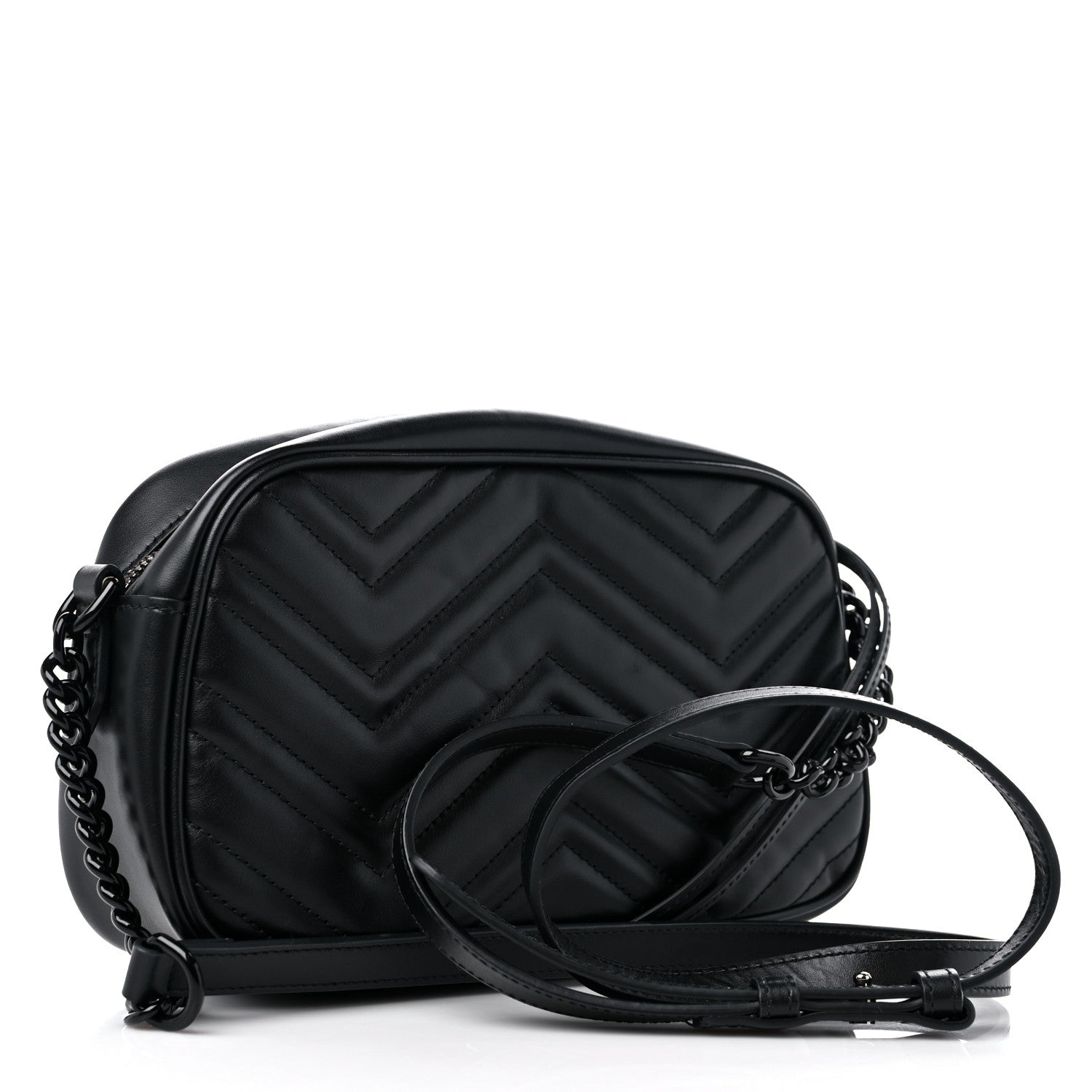 Gucci Calfskin Matelasse Monochrome Small GG Marmont Chain Shoulder Bag Black 3 of 9