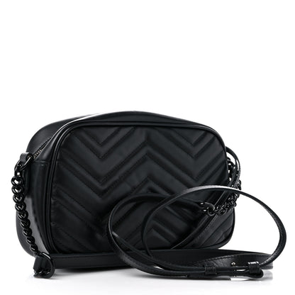 Gucci Calfskin Matelasse Monochrome Small GG Marmont Chain Shoulder Bag Black 3 of 9