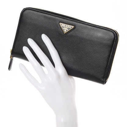 Prada Saffiano Triangle Zip Around Wallet Black 2 of 7