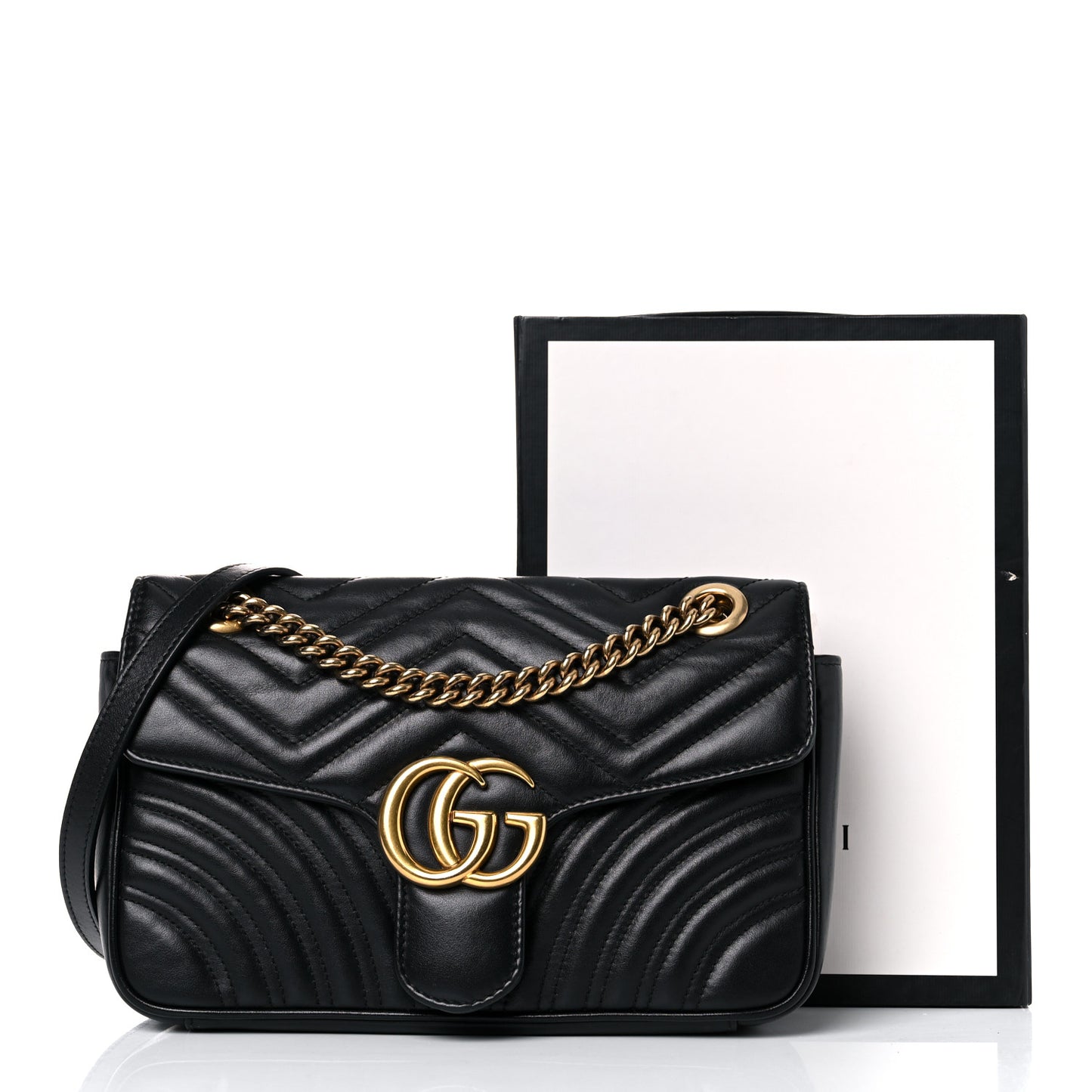 Calfskin Matelasse Small GG Marmont Shoulder Bag Black