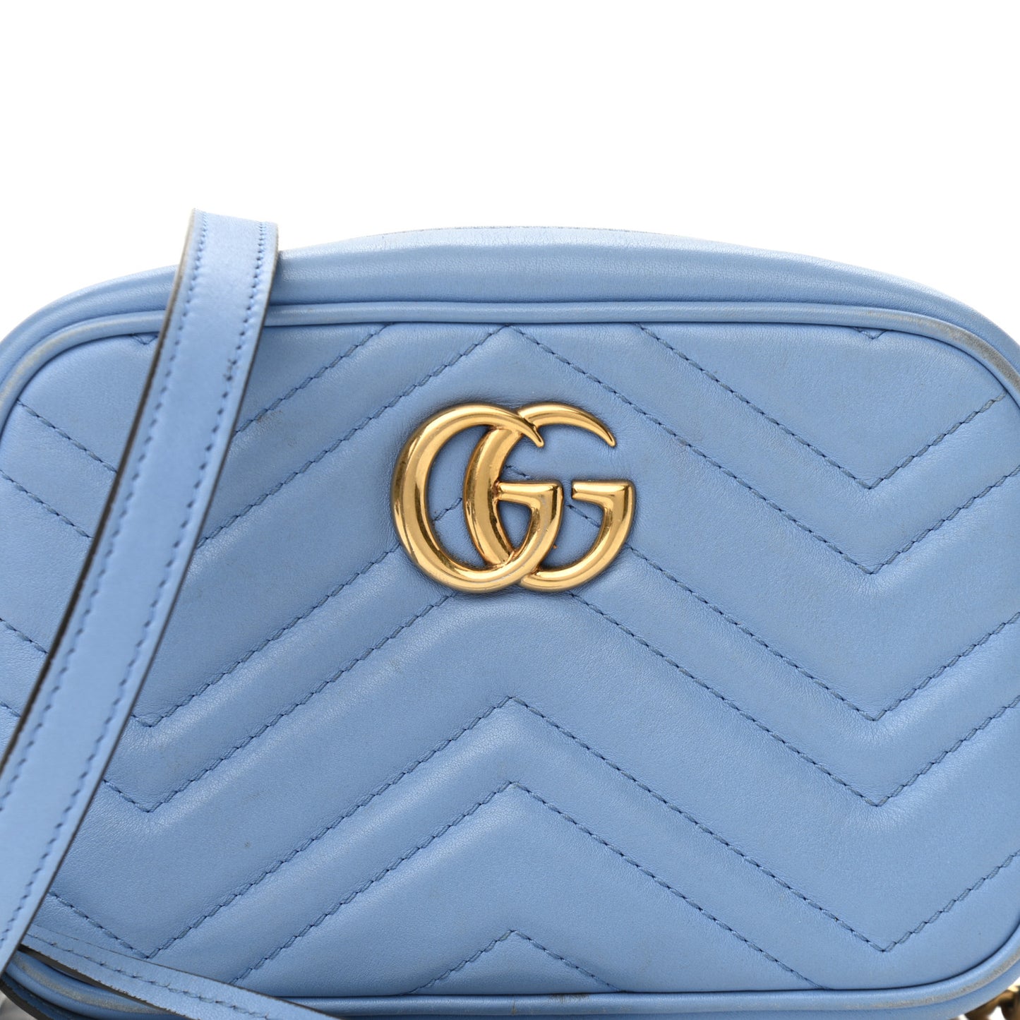Calfskin Matelasse Mini GG Marmont Chain Shoulder Bag Clear Sky Blue