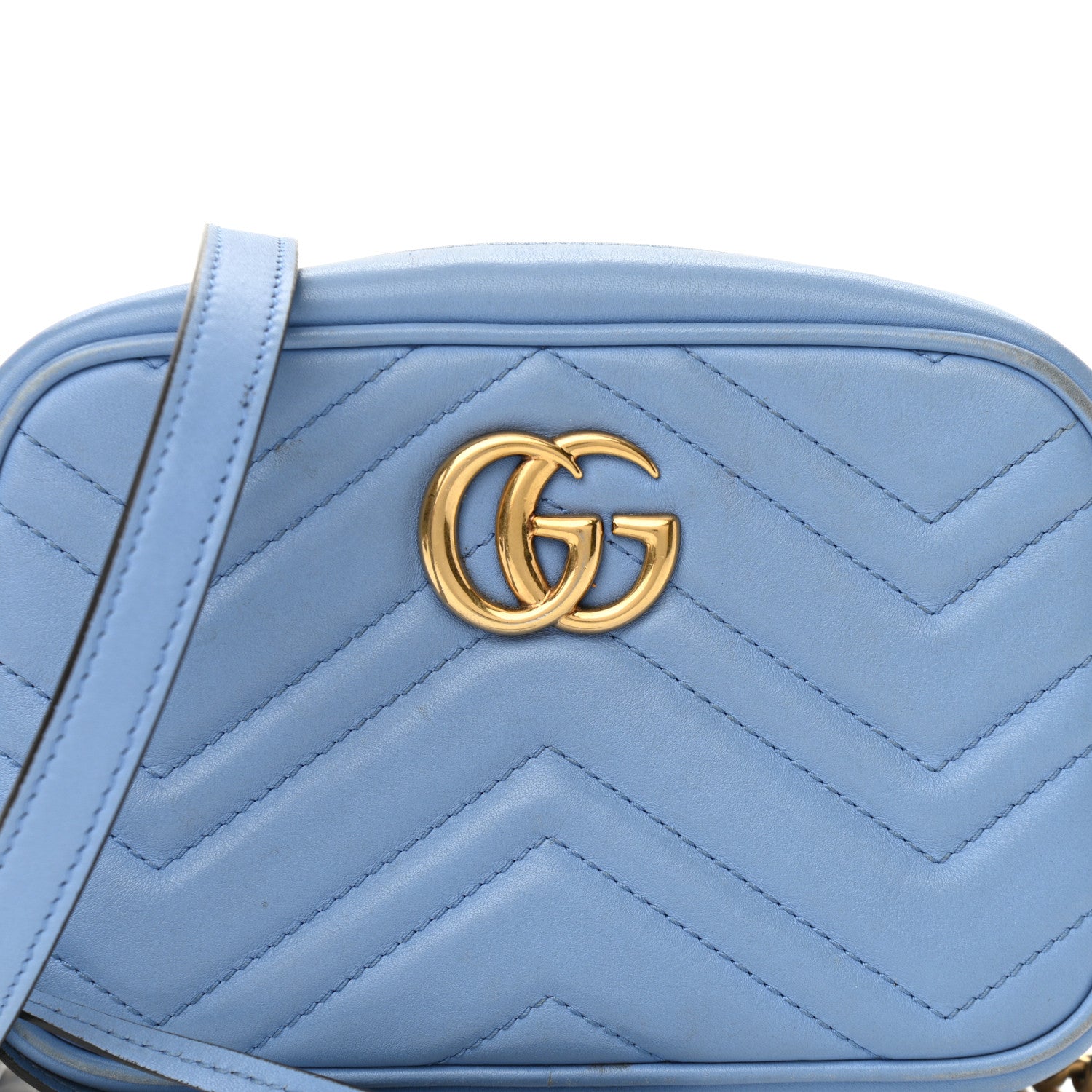 Gucci Calfskin Matelasse Mini GG Marmont Chain Shoulder Bag Clear Sky Blue 8 of 13