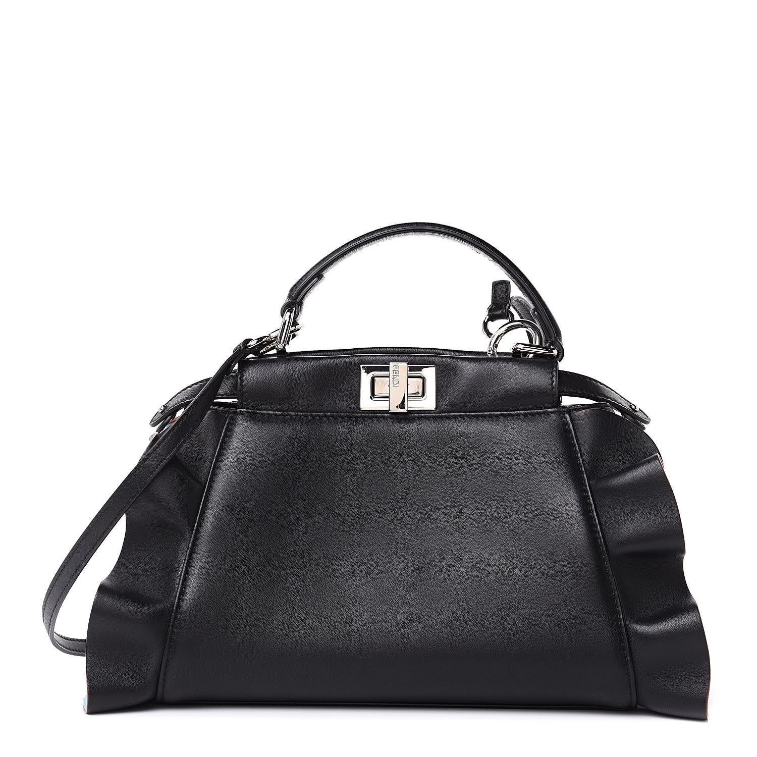 Fendi Nappa Waves Bi-Color Mini Peekaboo Iconic Satchel Black Turchese 1 of 13