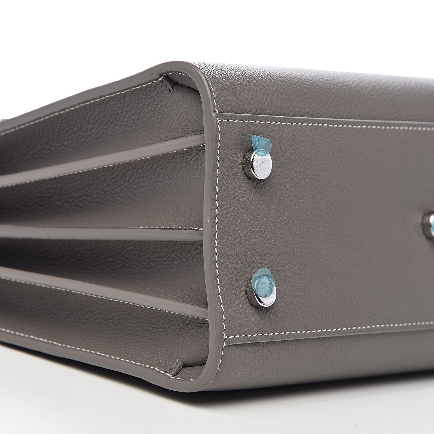 Grained Calfskin Topstich Baby Sac De Jour Grey