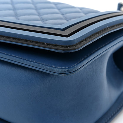 Chanel Lambskin Rubber Quilted Medium Two Tone Boy Flap Blue Black 12 of 15