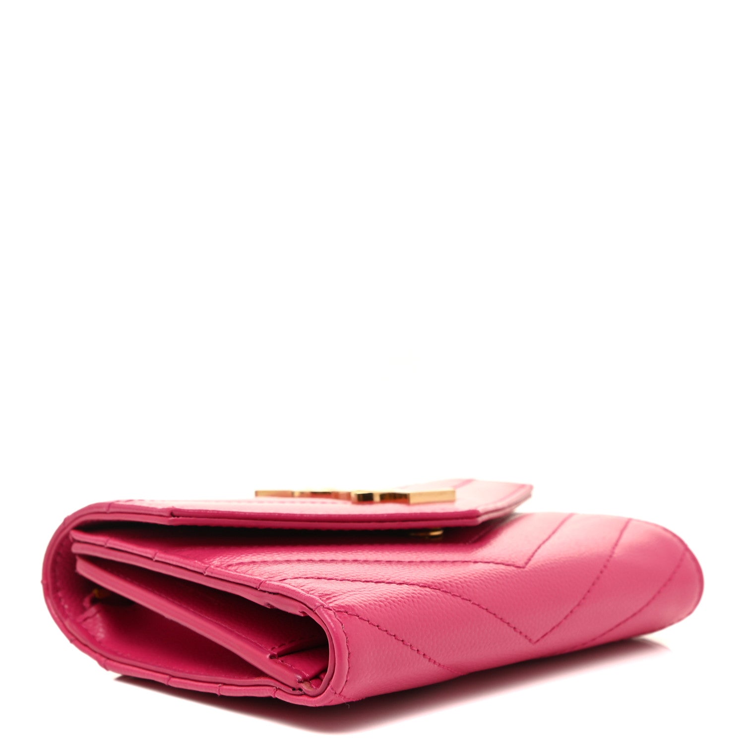 Saint Laurent Grain De Poudre Matelasse Chevron Monogram Compact Tri Fold Wallet Fuschia 4 of 13