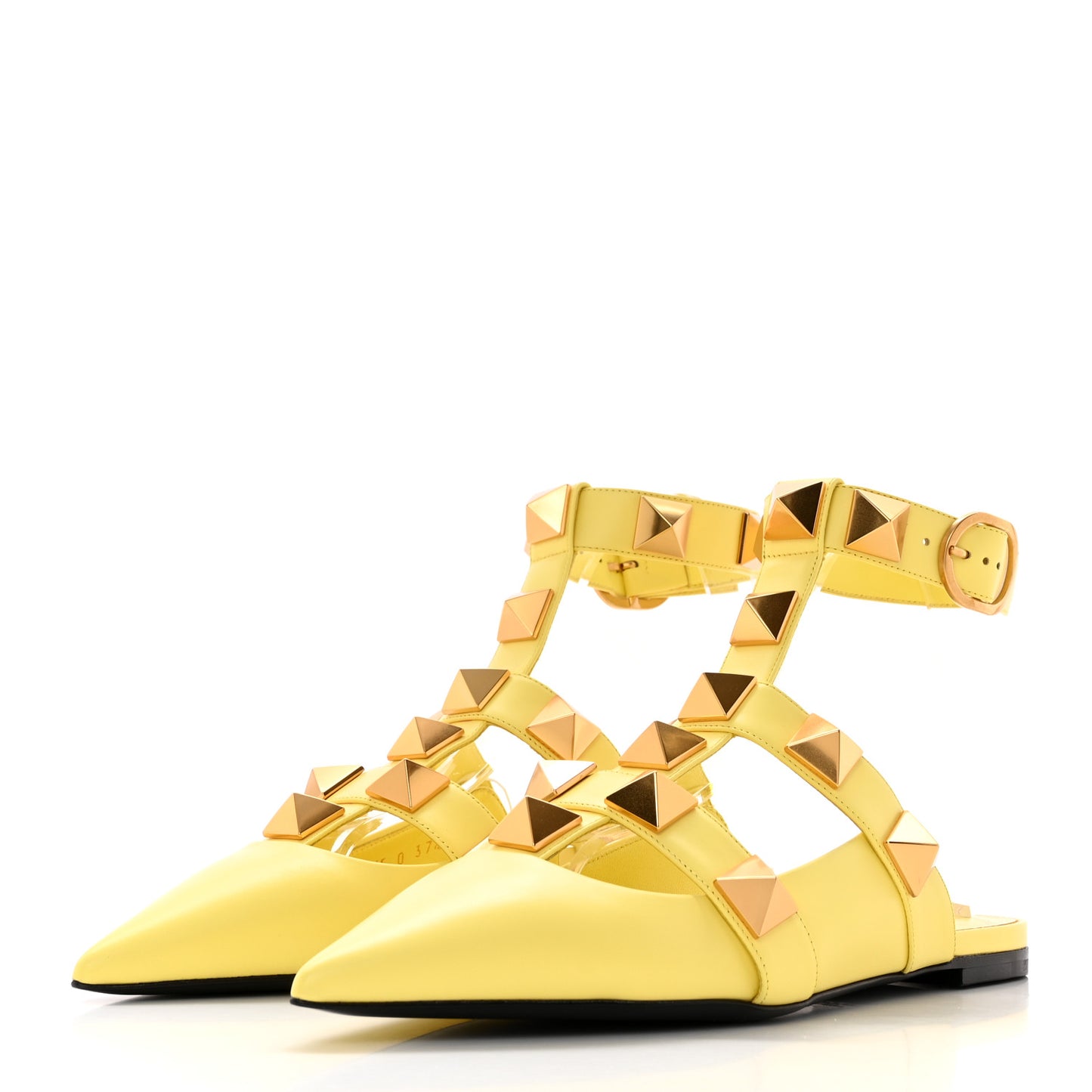Calfskin Roman Stud Ankle Strap Flat Mules 37.5 Lime Sorbet