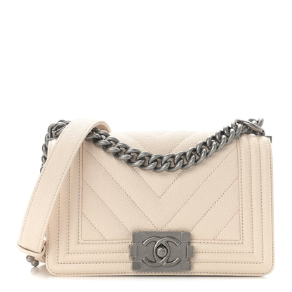Chanel Caviar Chevron Quilted Small Boy Flap Light Beige 1 of 8