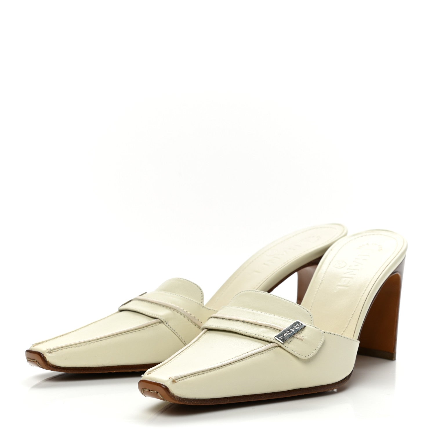 Chanel Calfskin Logo Mules 38 White 3 of 13