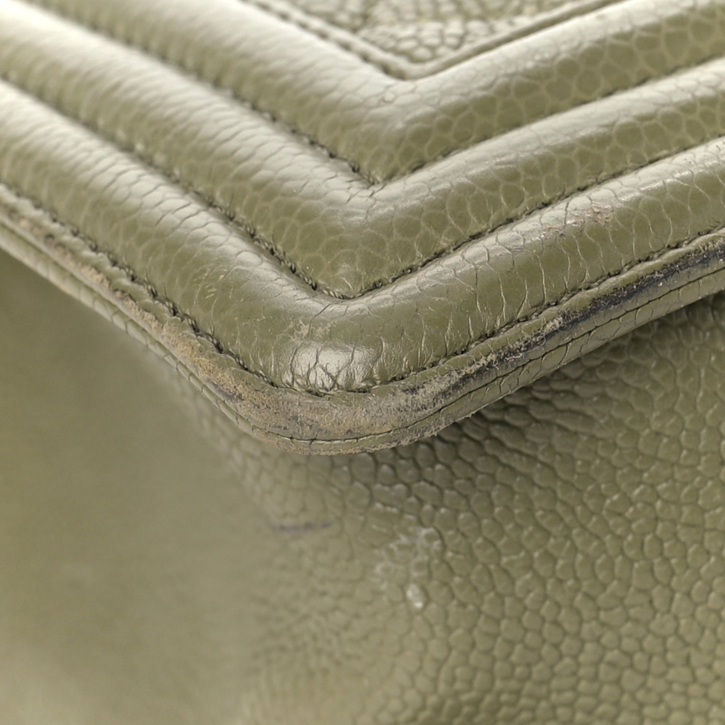 Caviar Quilted Medium Boy Flap Khaki