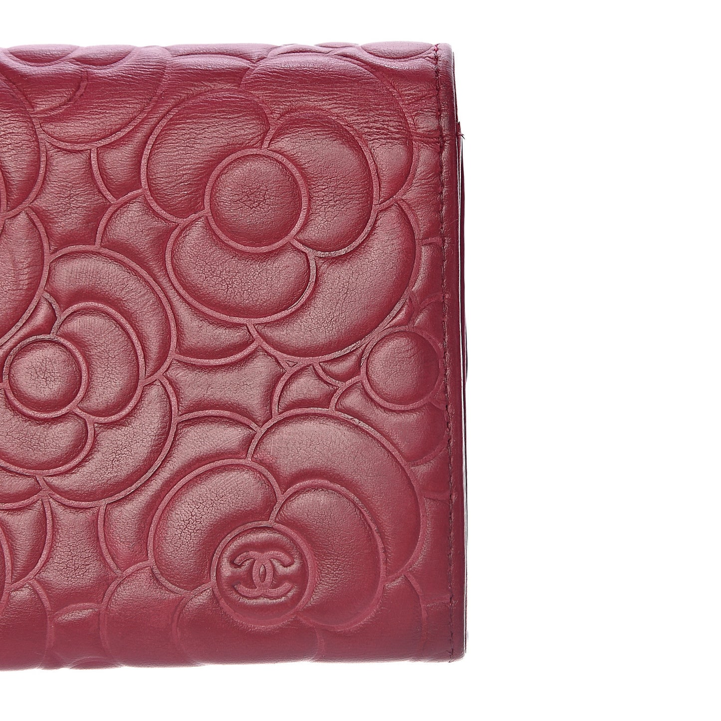Lambskin Embossed Camellia Large Gusset Flap Wallet Pink