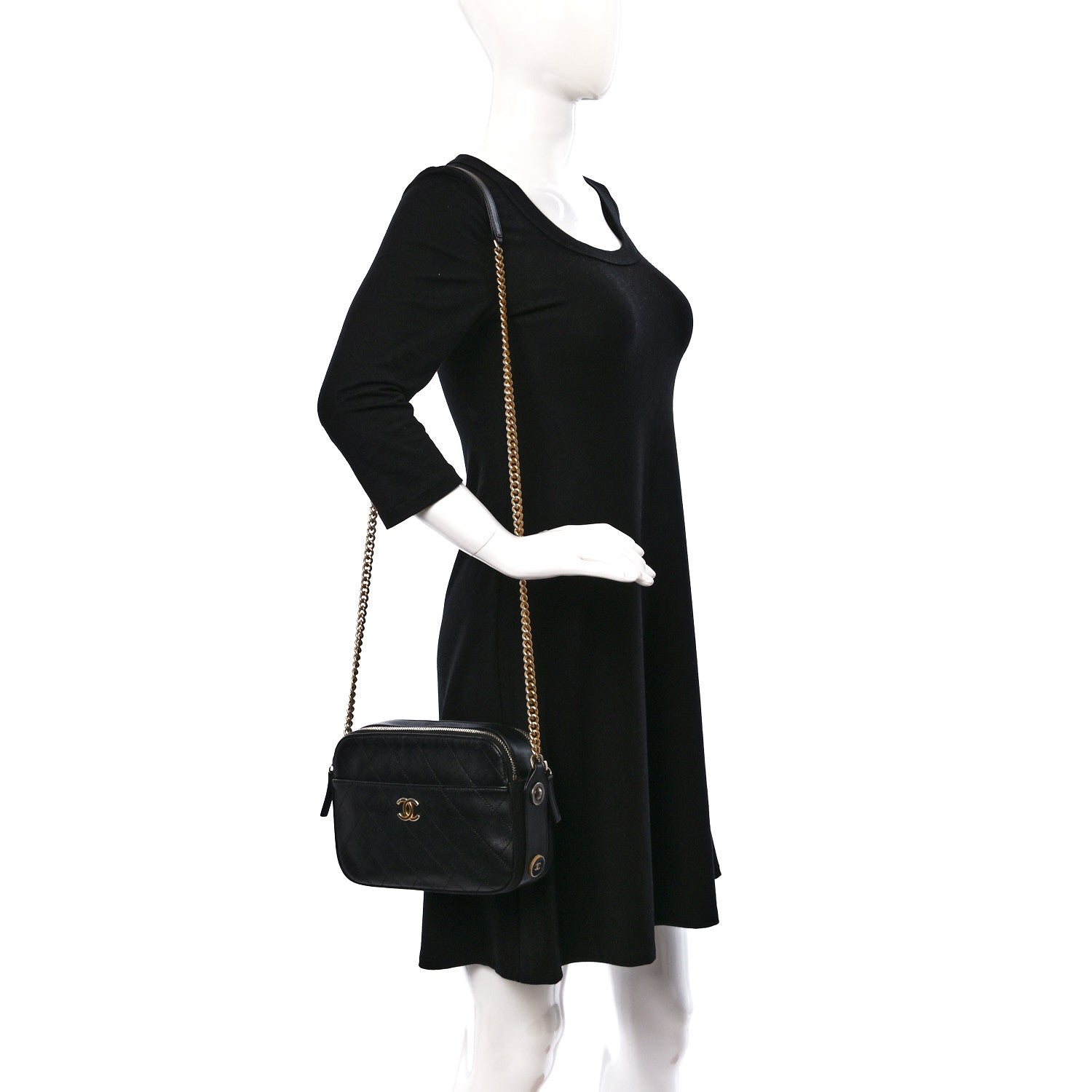 Chanel Calfskin Grosgrain Stitched Button Up Camera Case Black 2 of 10