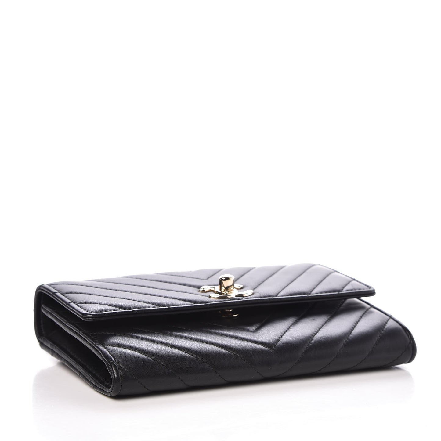 Lambskin Chevron Quilted Trendy CC Wallet On Chain WOC Black