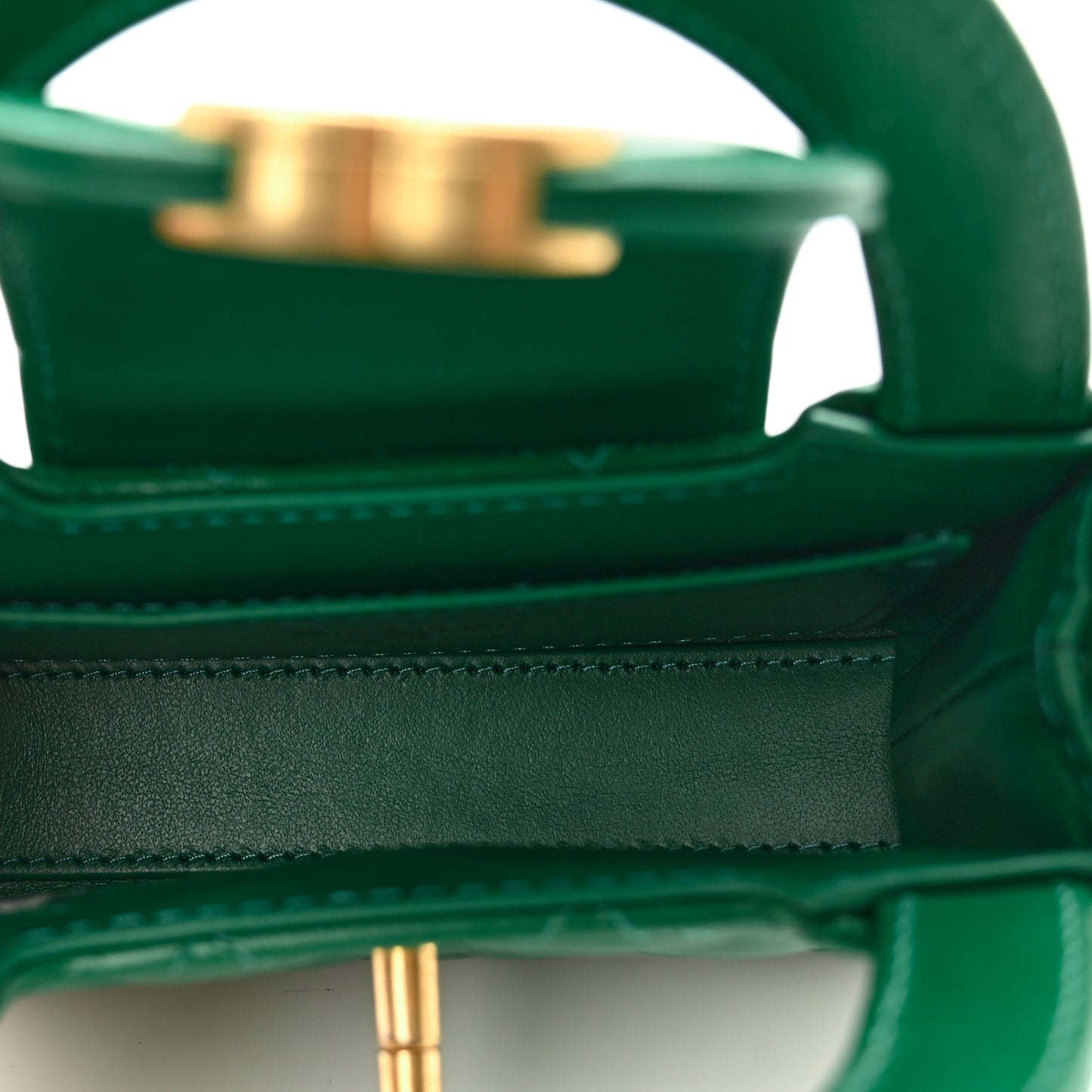 Shiny Aged Calfskin Quilted Mini Nano Kelly Shopper Green