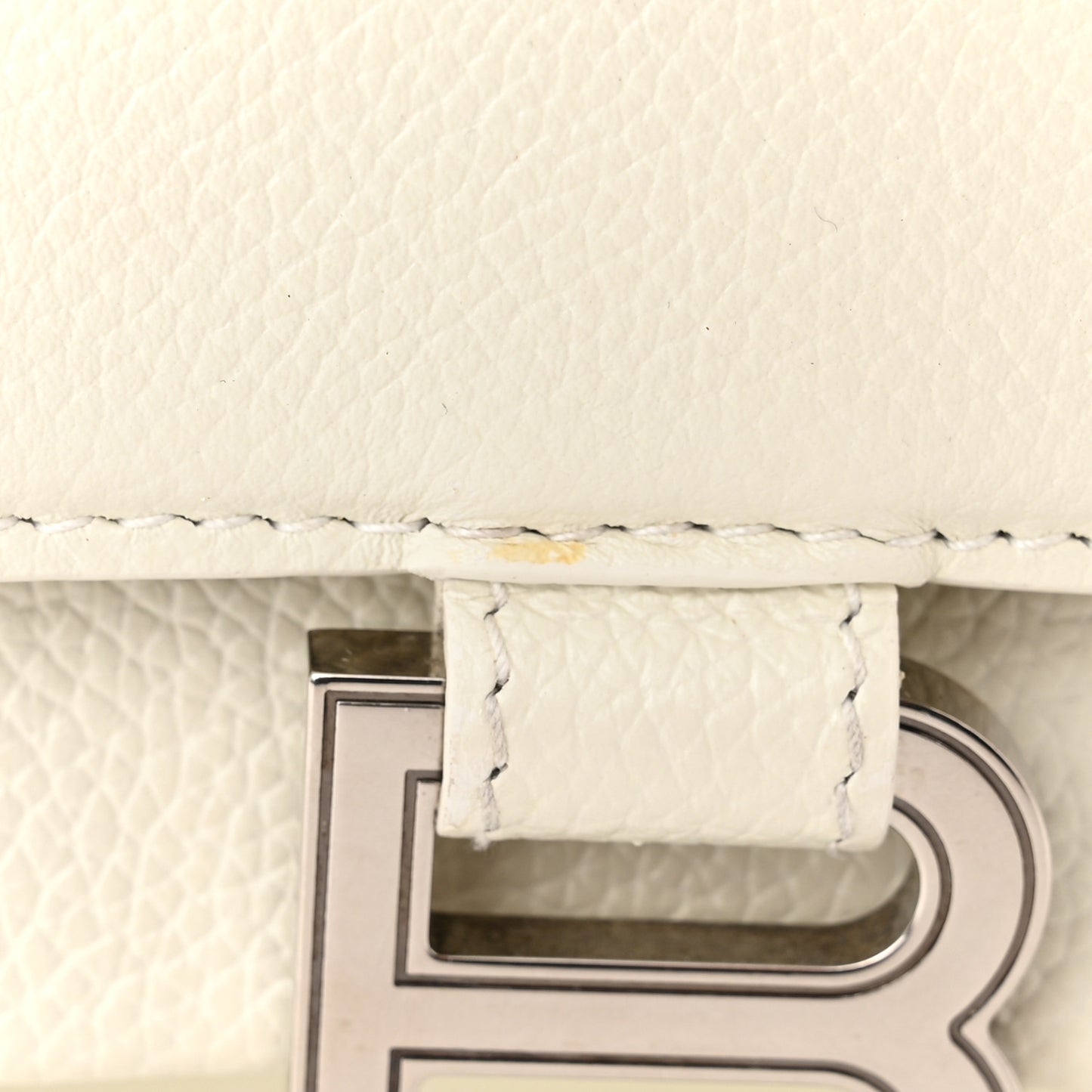 Grained Calfskin Small Hourglass Top Handle Bag White