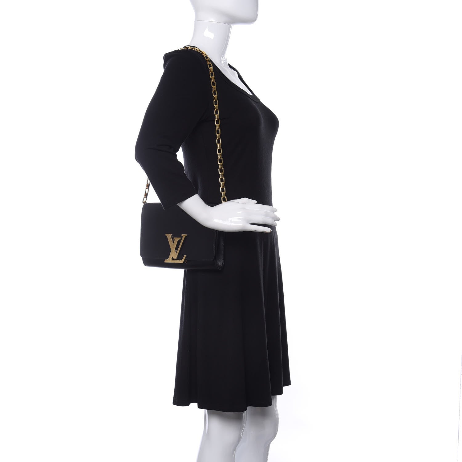 Louis Vuitton Calfskin Chain Louise MM Black 2 of 9