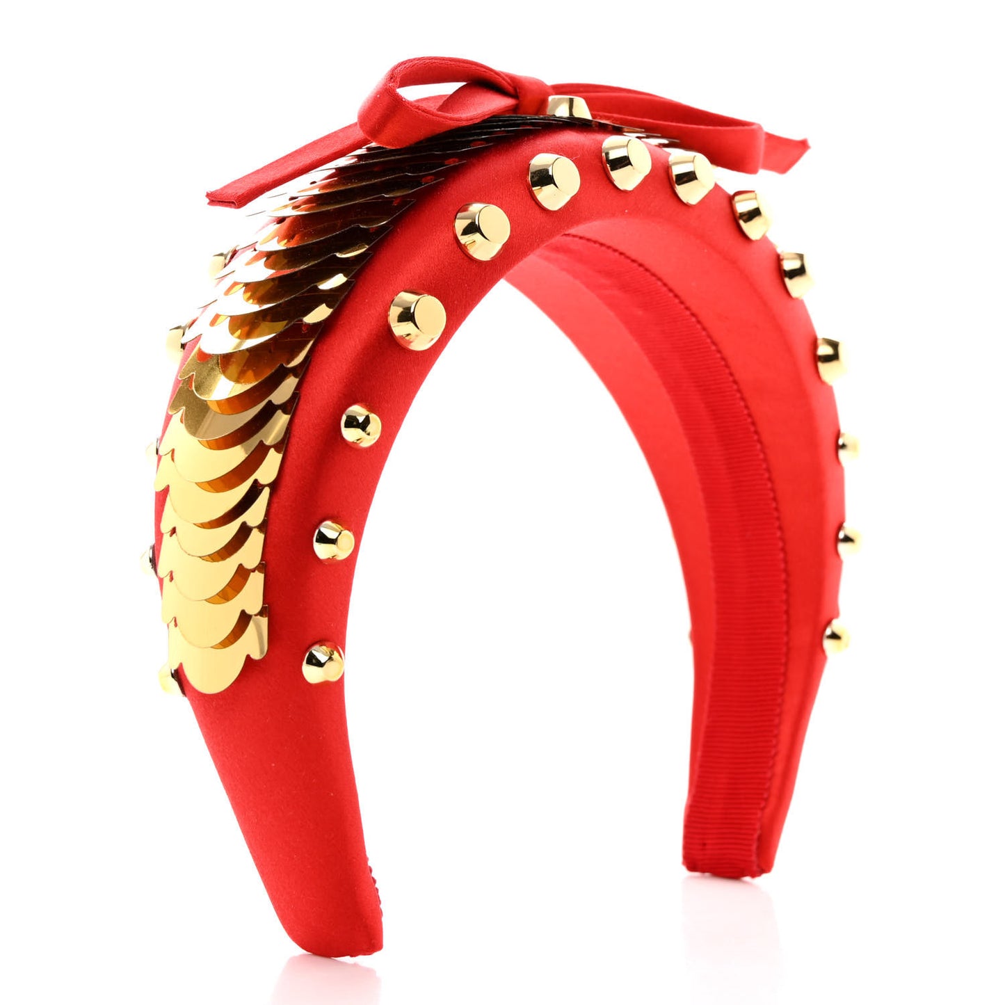 Satin Metal Studded Headband Red