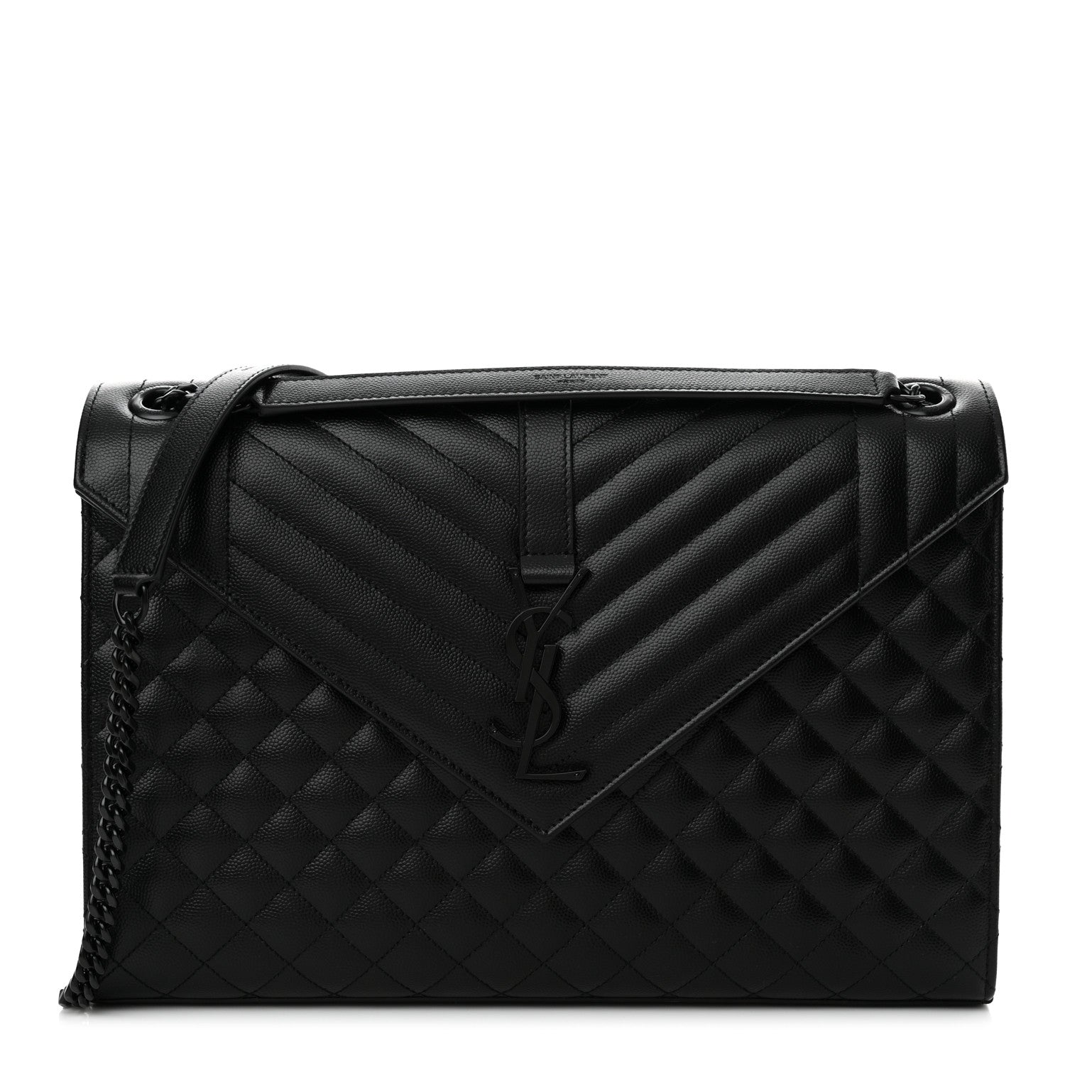 Saint Laurent Grain De Poudre Textured Mixed Matelasse Large Triquilt Monogram Monochrome Satchel Black 1 of 12
