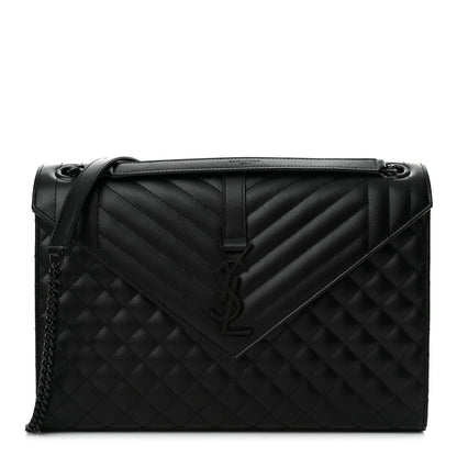 Saint Laurent Grain De Poudre Textured Mixed Matelasse Large Triquilt Monogram Monochrome Satchel Black 1 of 12
