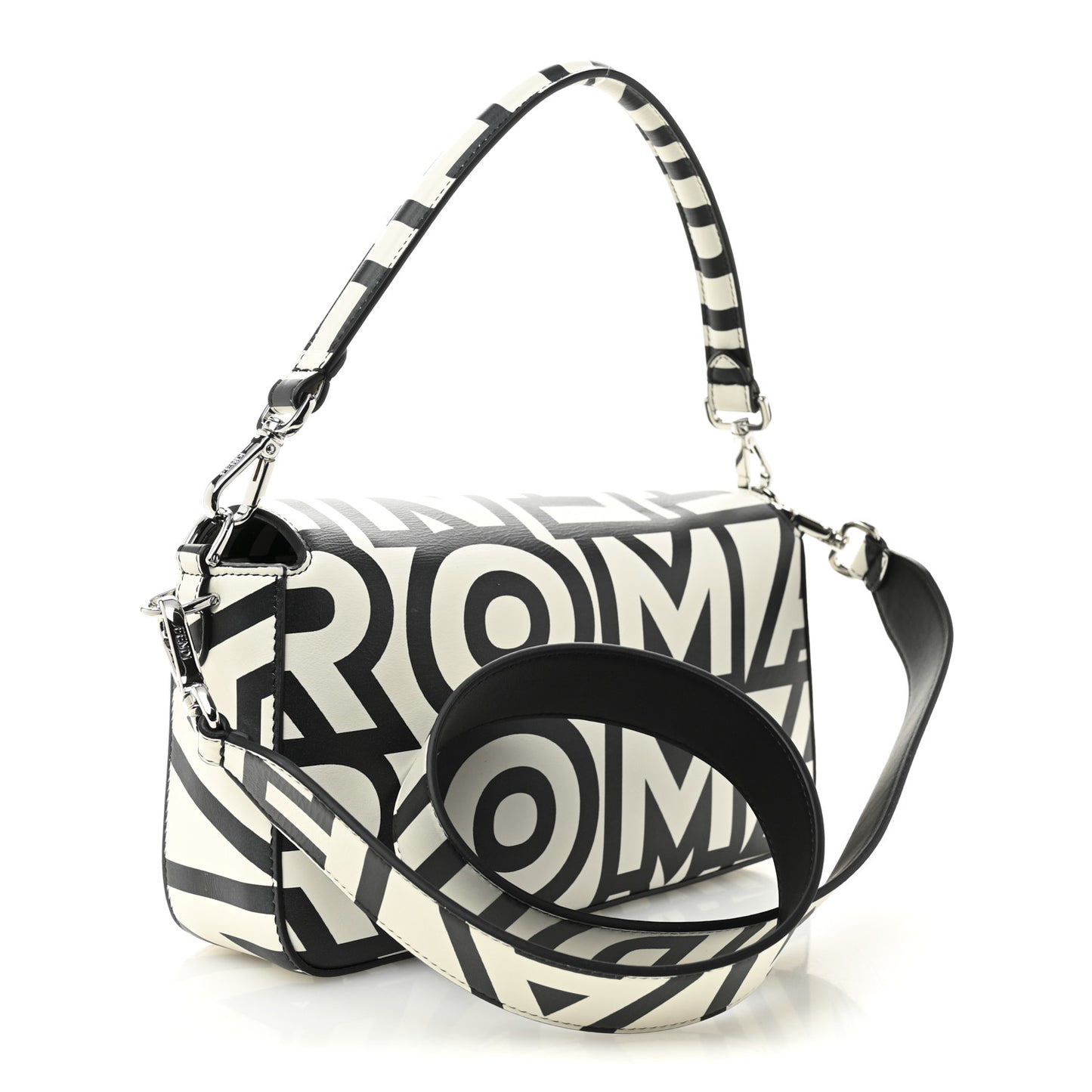 X MARC JACOBS Vitello Seta Logo Print Baguette White Black