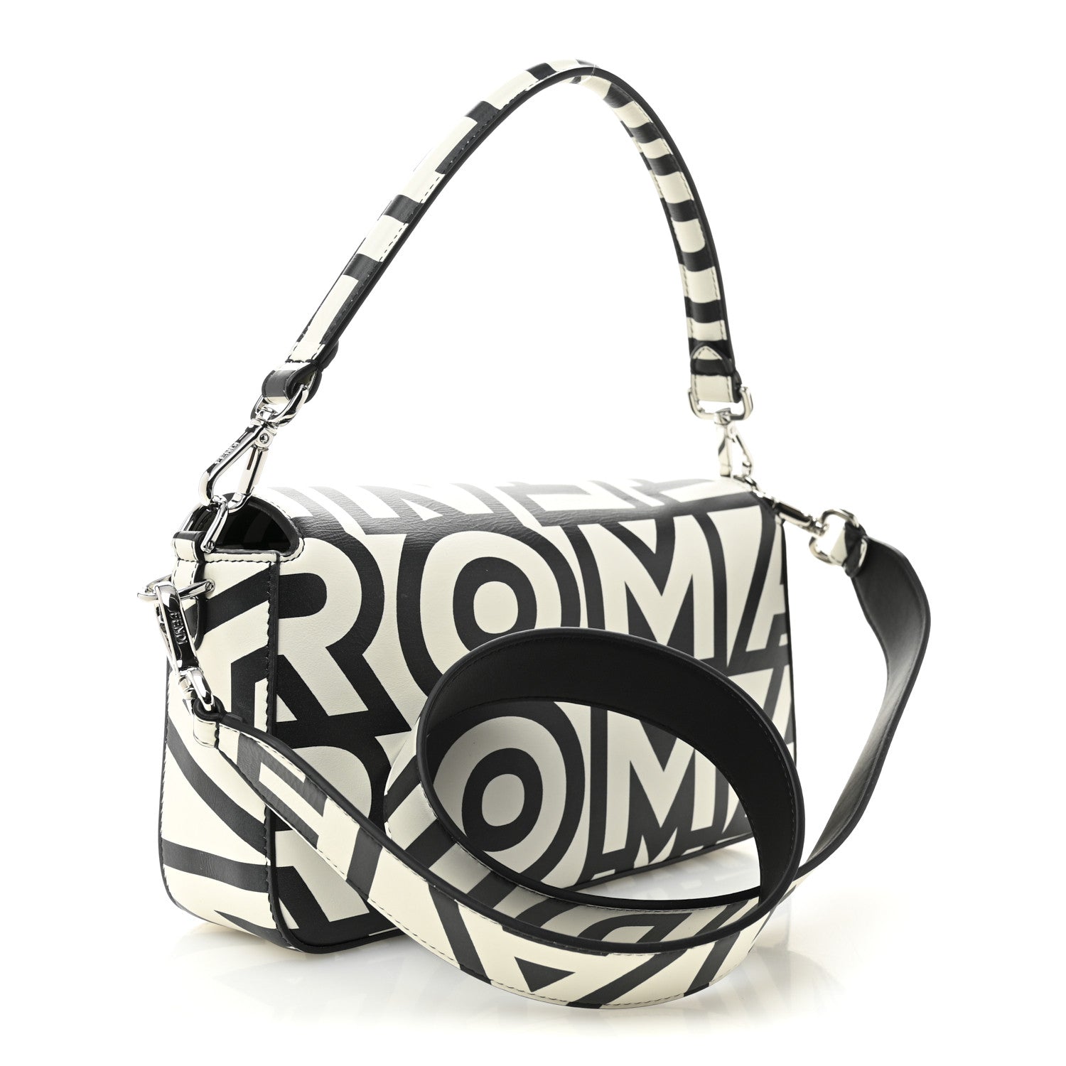 Fendi X MARC JACOBS Vitello Seta Logo Print Baguette White Black 3 of 10