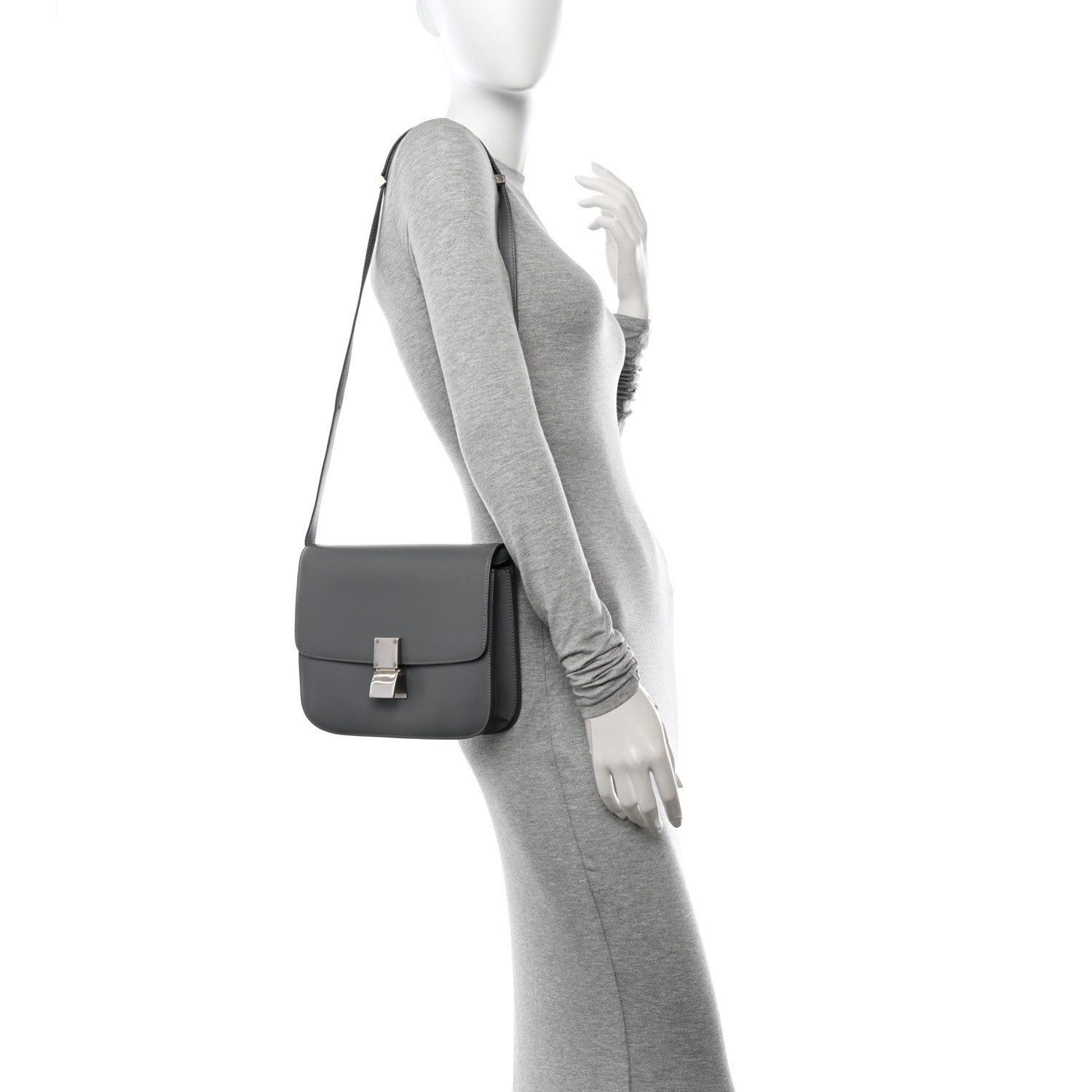 Celine Smooth Calfskin Medium Classic Box Flap Bag Storm 2 of 13
