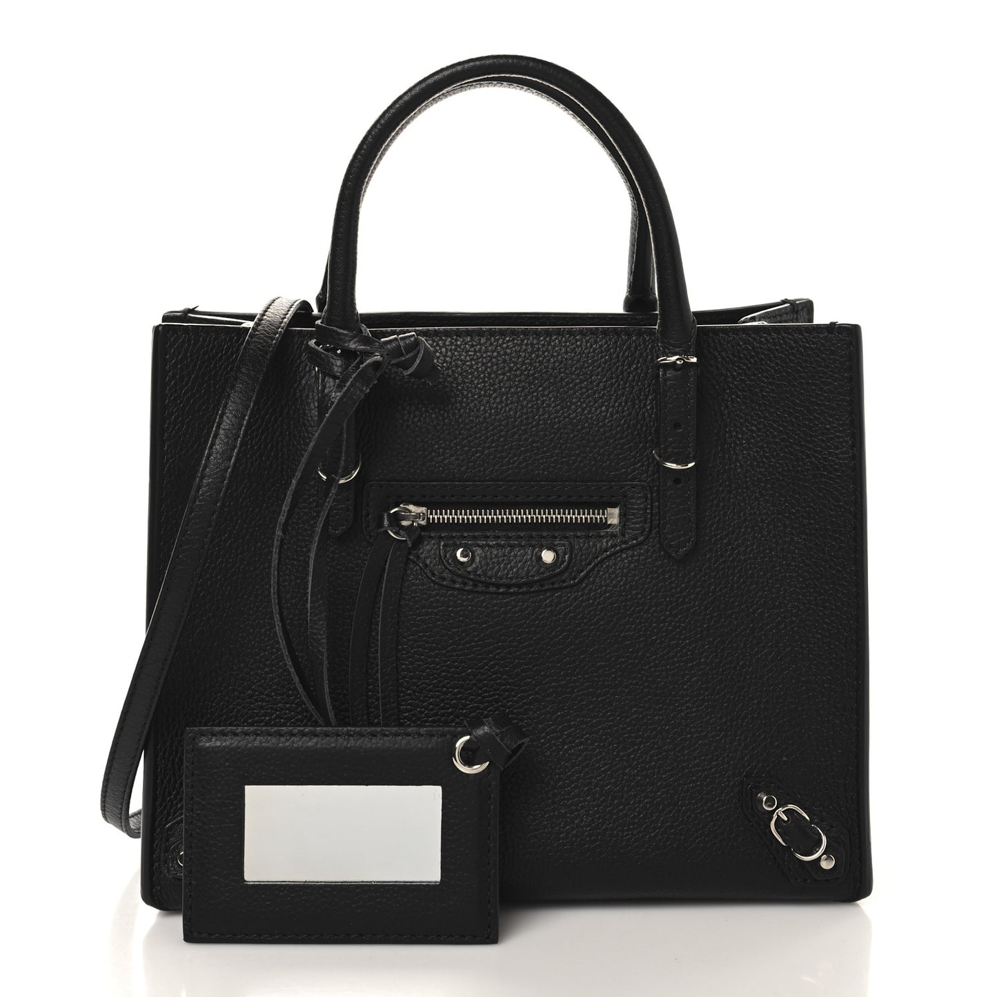 Grained Calfskin Papier Mini A4 Zip Around Tote Black
