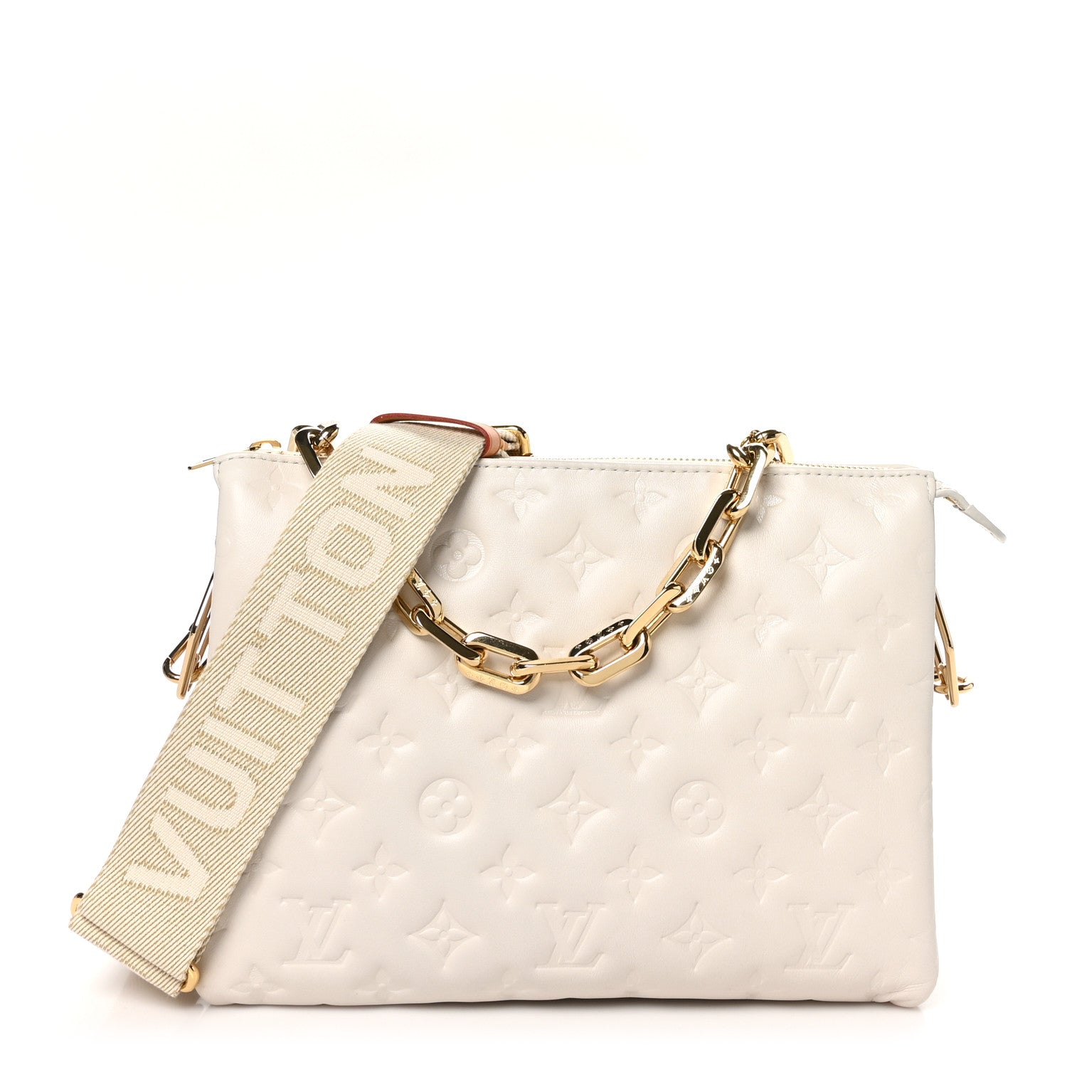 Louis Vuitton Lambskin Embossed Monogram Coussin PM Beige Cream 1 of 10